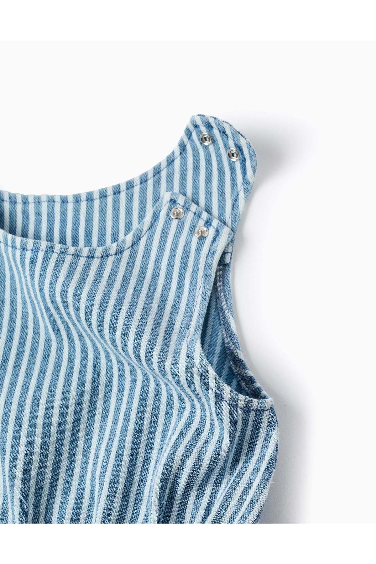 Ziddy-Striped Denim Jumpsuit for Baby Girls, Blue 3