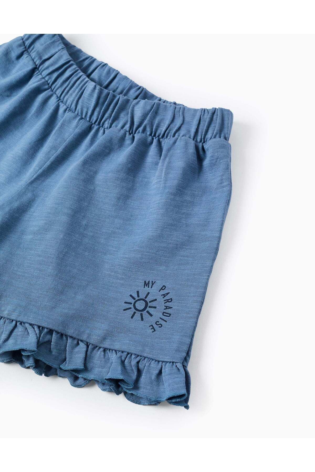 Ziddy-Cotton Shorts with Frills for Girls 'My Paradise', Blue 2