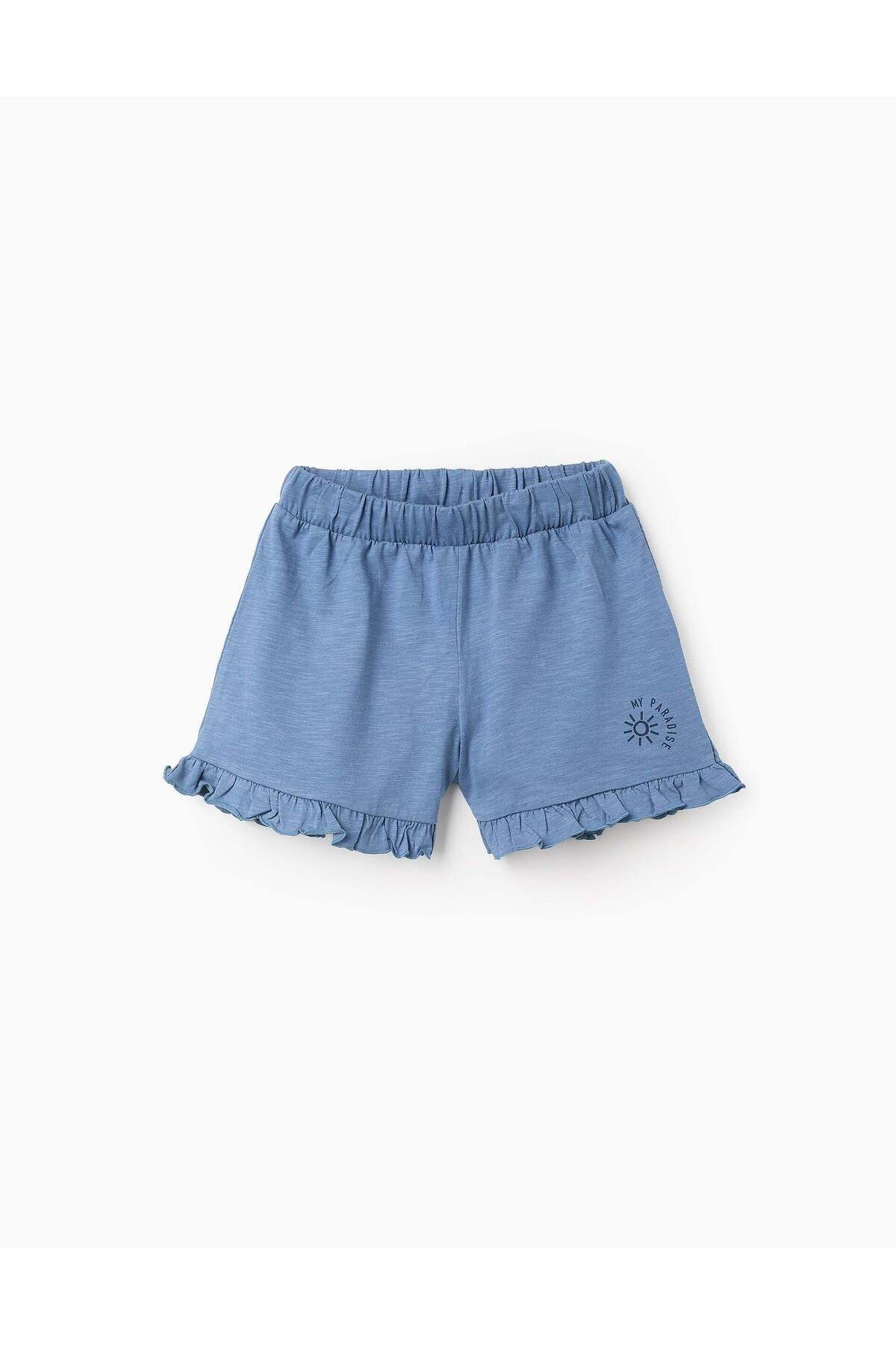 Ziddy-Cotton Shorts with Frills for Girls 'My Paradise', Blue 1