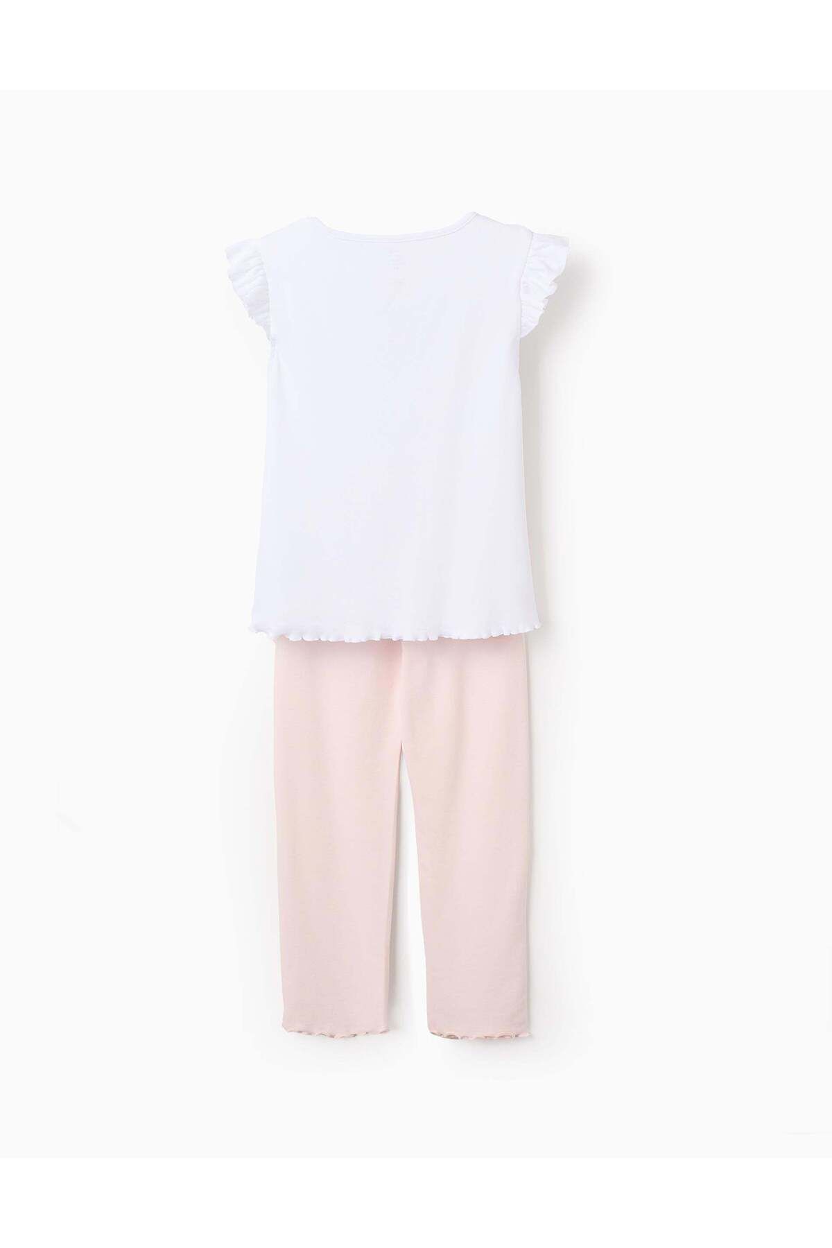 Ziddy-Pyjama in Interlock Cotton for Girls 'Stitch', White/Pink 2