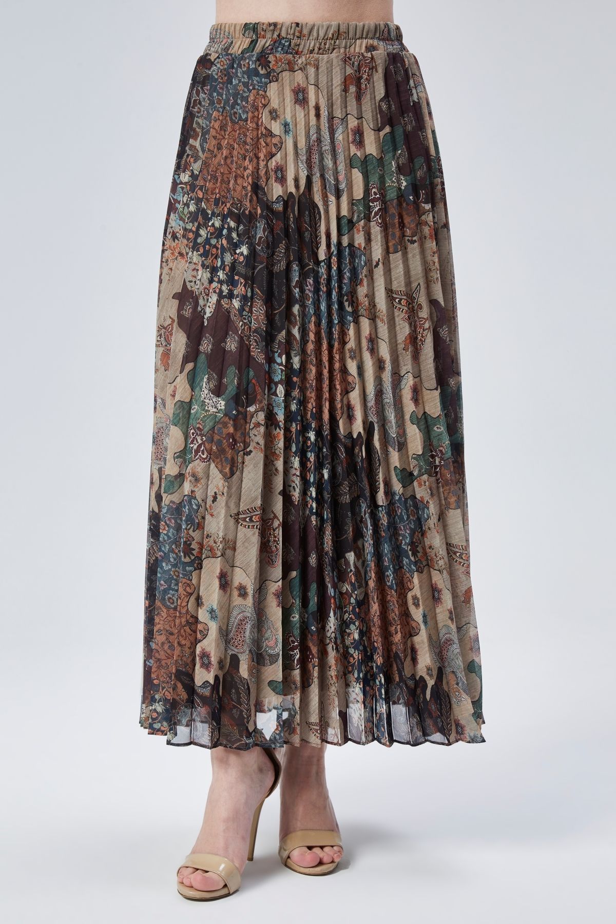 Modabenna-Patterned Lined Pleated Chiffon Skirt with Elastic Waist Pleated 2
