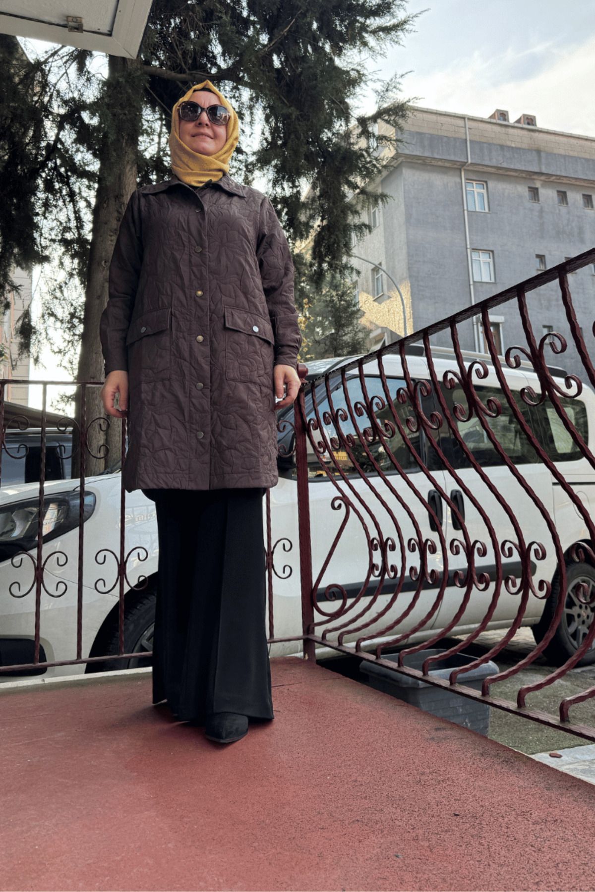 İnvee Kapitone Ceket Kahve-Çiçek Desen 6879 - 1