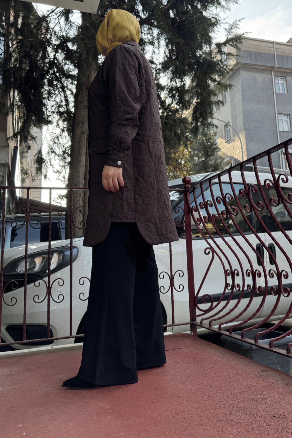 İnvee Kapitone Ceket Kahve-Çiçek Desen 6879 - 3