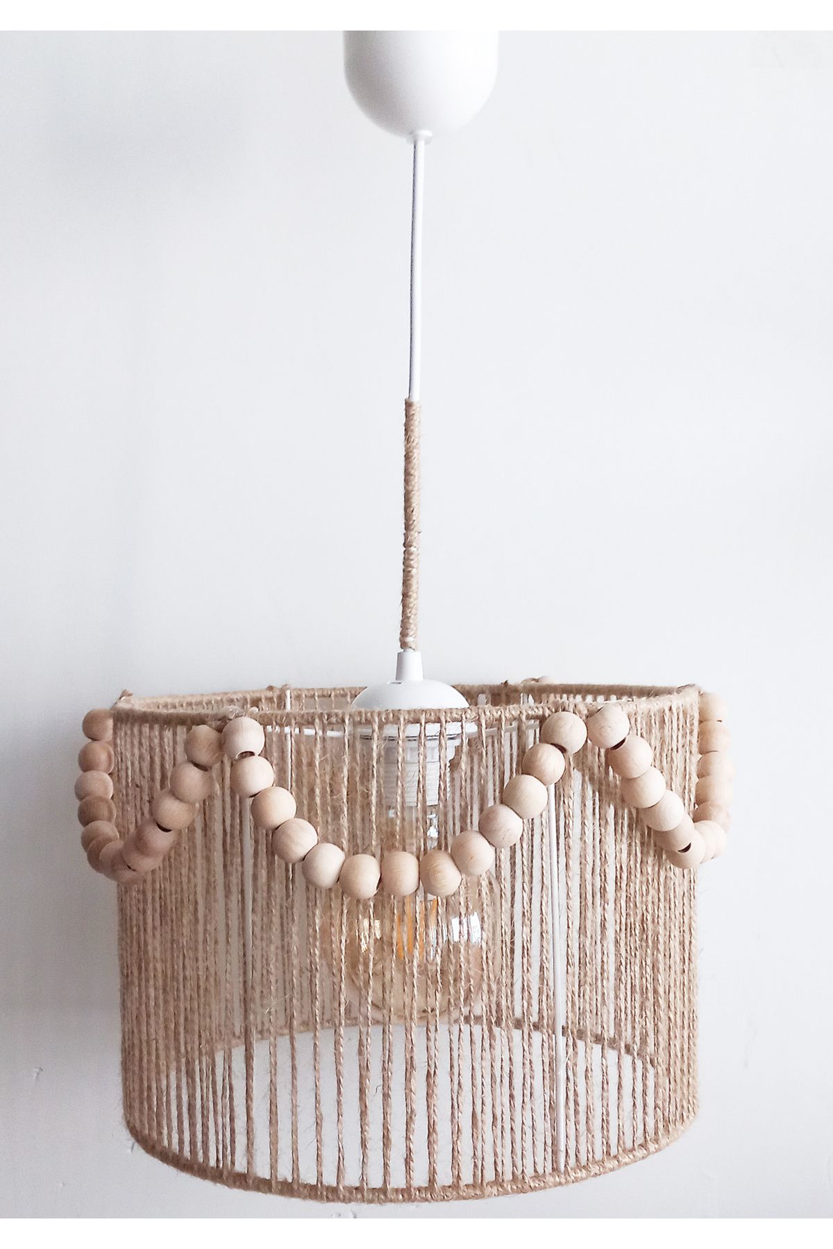C&A&B KUZEY AVİZE-Wicker Rope Wrapped Wooden Beaded Design Pendant Lamp Chandelier 3