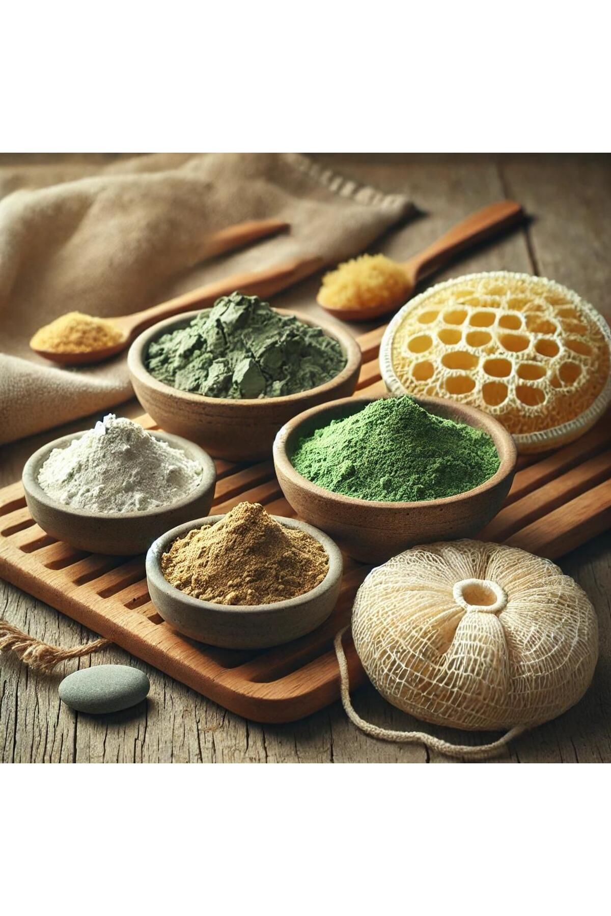 Karşı Köyden 4'lüArındrıcı bakım Yeşil Kil 100G Beyaz Kil 100G Ruşur Taşı 4 Adet Yüz Peling Kabakli