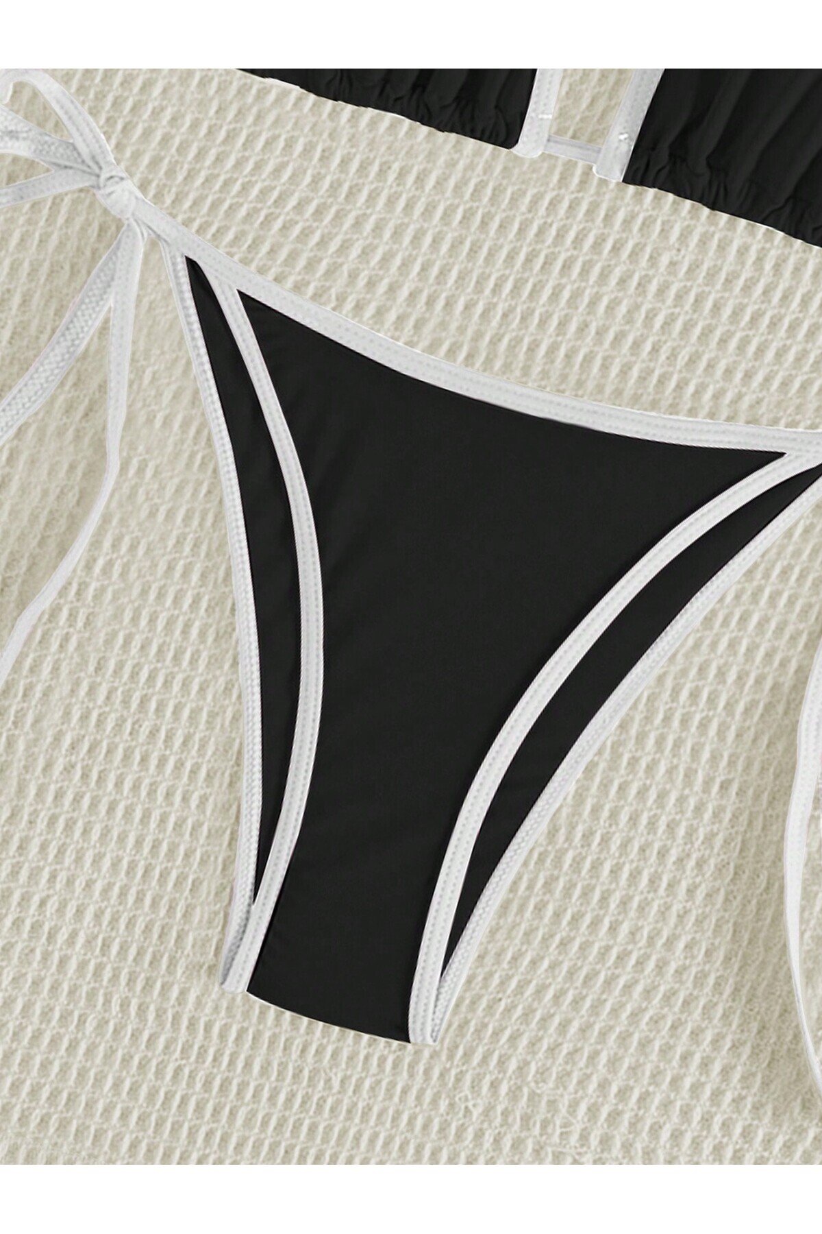 poswicon-Black Bikini Women's Halter Curled Edge Detail Strappy Bikini Set, Two Piece Bikini 4