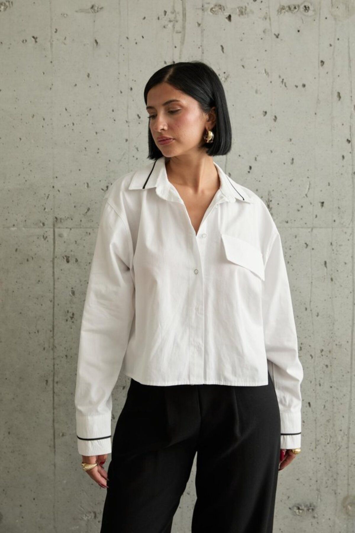 MRA Fashion Beyaz Biyeli Gömlek