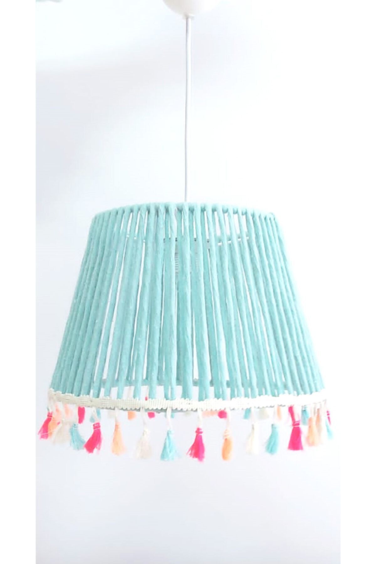C&A&B KUZEY AVİZE-Mint Macrame String Wrapped Fringed Pendant Lamp Chandelier 2