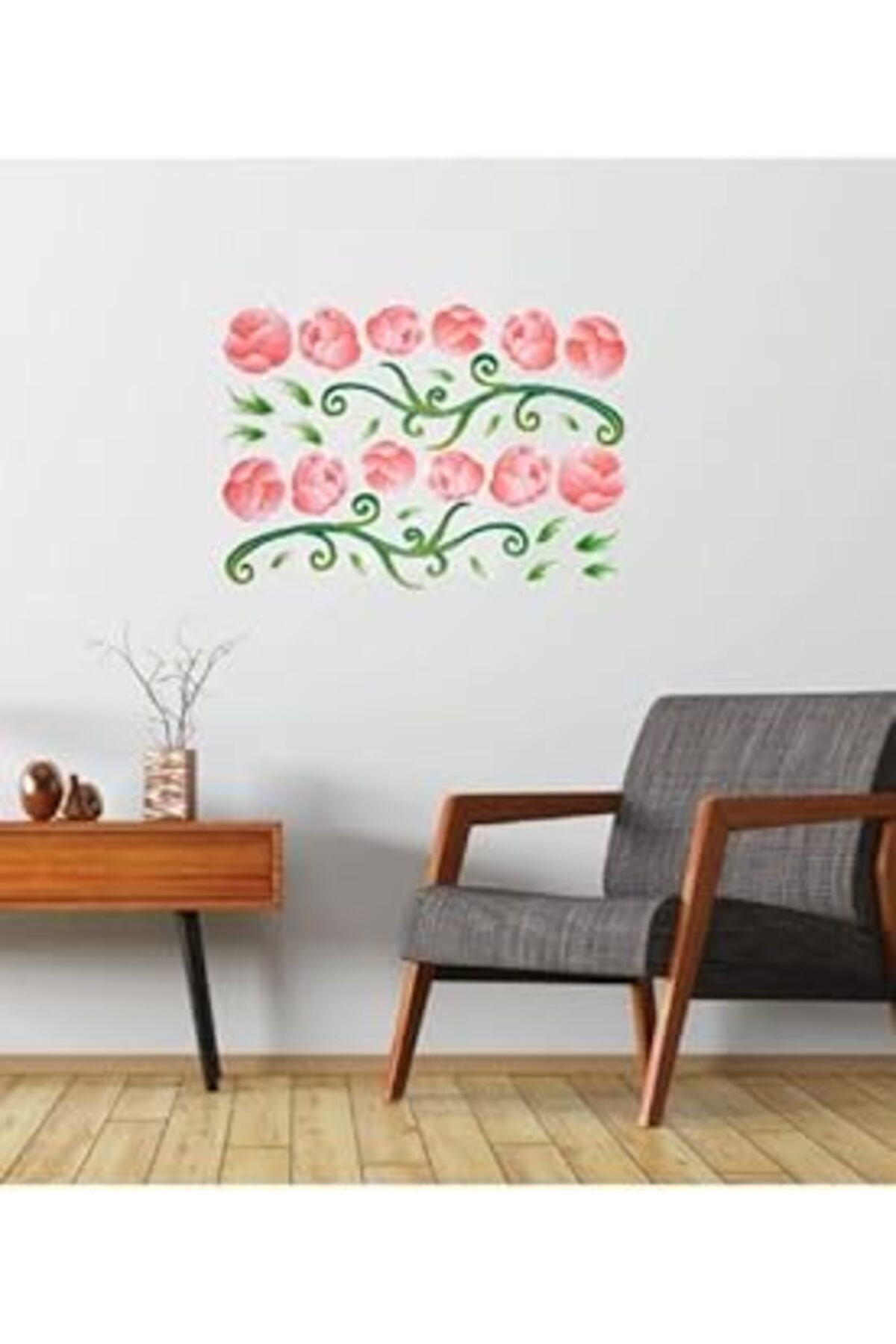 Mu Art Bosphorus Homi Duvar Süsü (STİCKER) 2 Adet Pembe Güllü Şeffaf Filmli Pvc 70x50x0,5cm