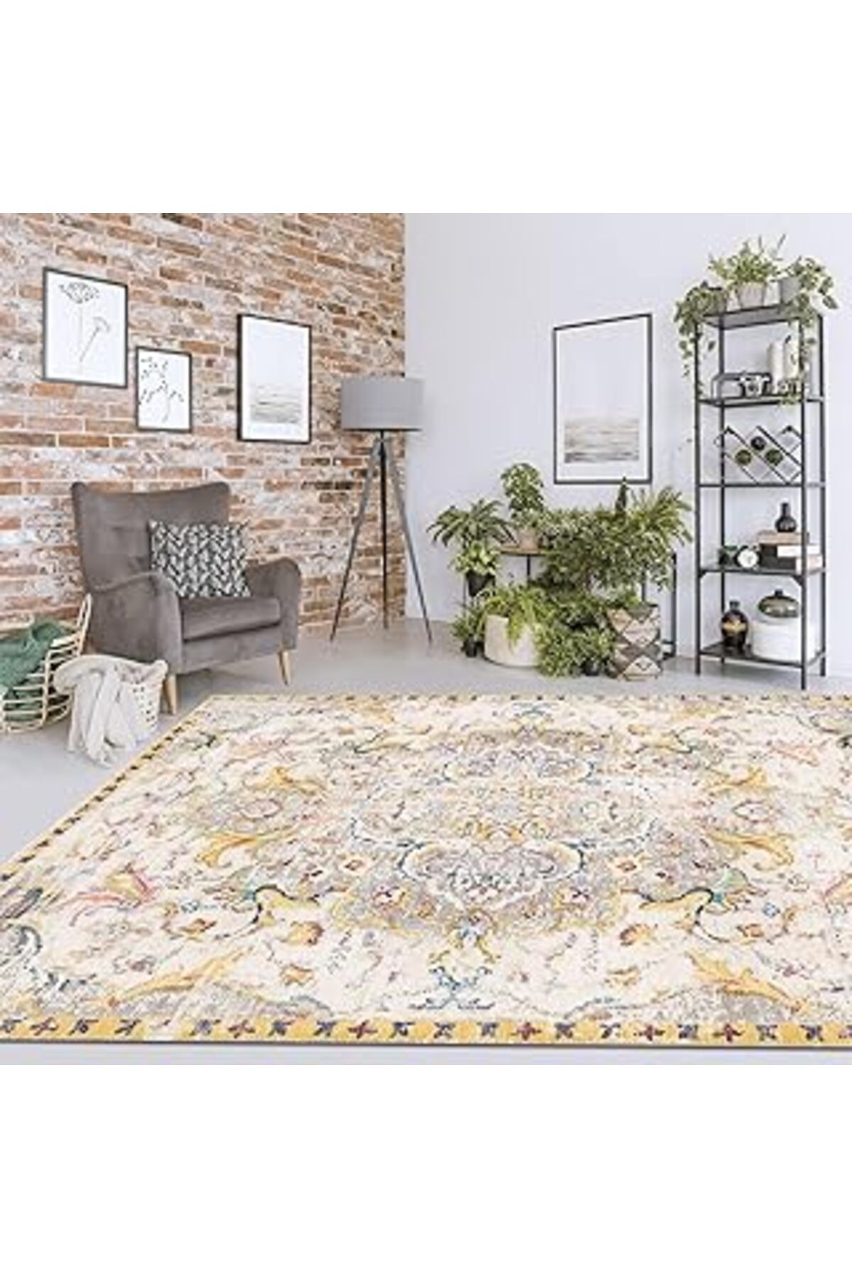 robotrend Latte Dizayn Kaela Kadife Pamuk Tabanlı Yıkanabilen Kaydırmaz Antibakteriyel Salon Halısı 120X180