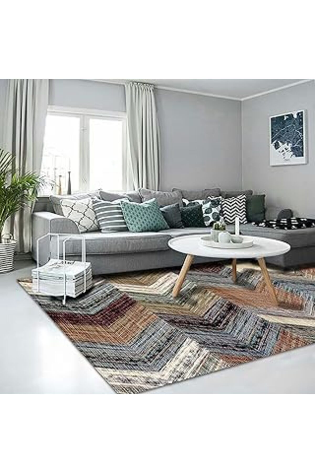 robotrend Latte Dizayn Alonso Kadife Pamuk Tabanlı Yıkanabilen Kaydırmaz Antibakteriyel Salon Halısı 60X190