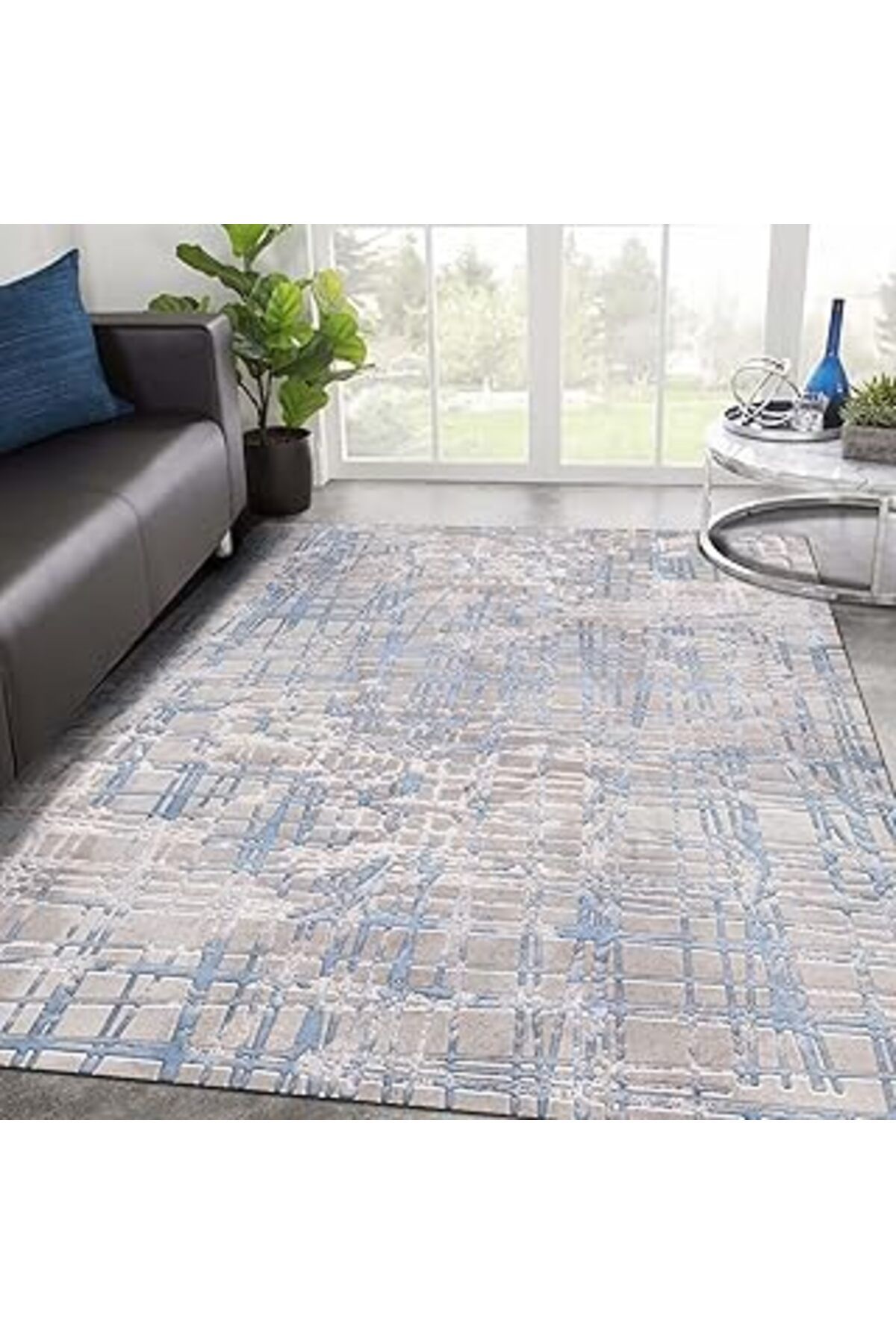 robotrend Latte Dizayn Huner Desenli Pamuk Tabanlı Yıkanabilen Kaydırmaz Antibakteriyel Salon Halısı 100X160