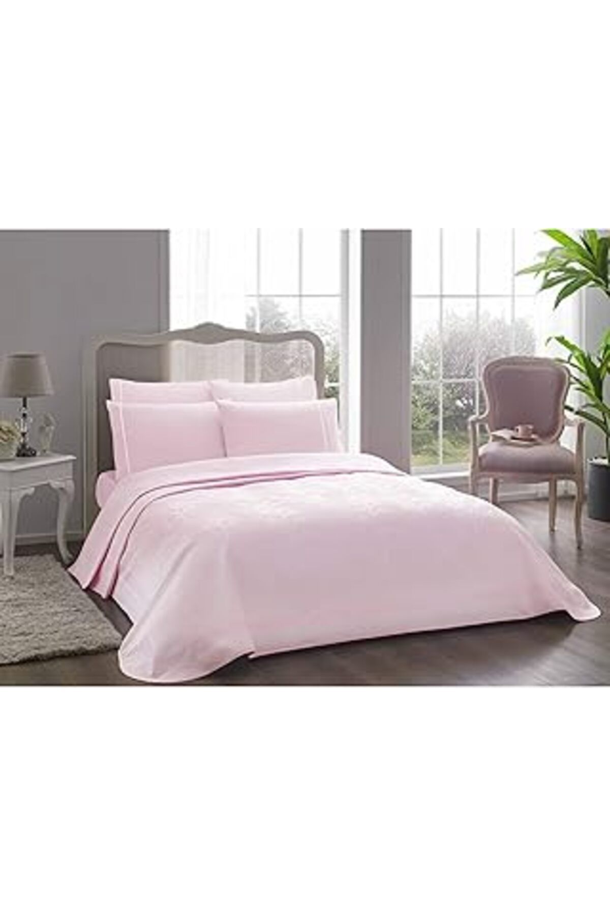 robotrend Greta Jakarlı%50 Pamuk%50 Polyester Pike Takımı, Pembe, Çift Kişilik
