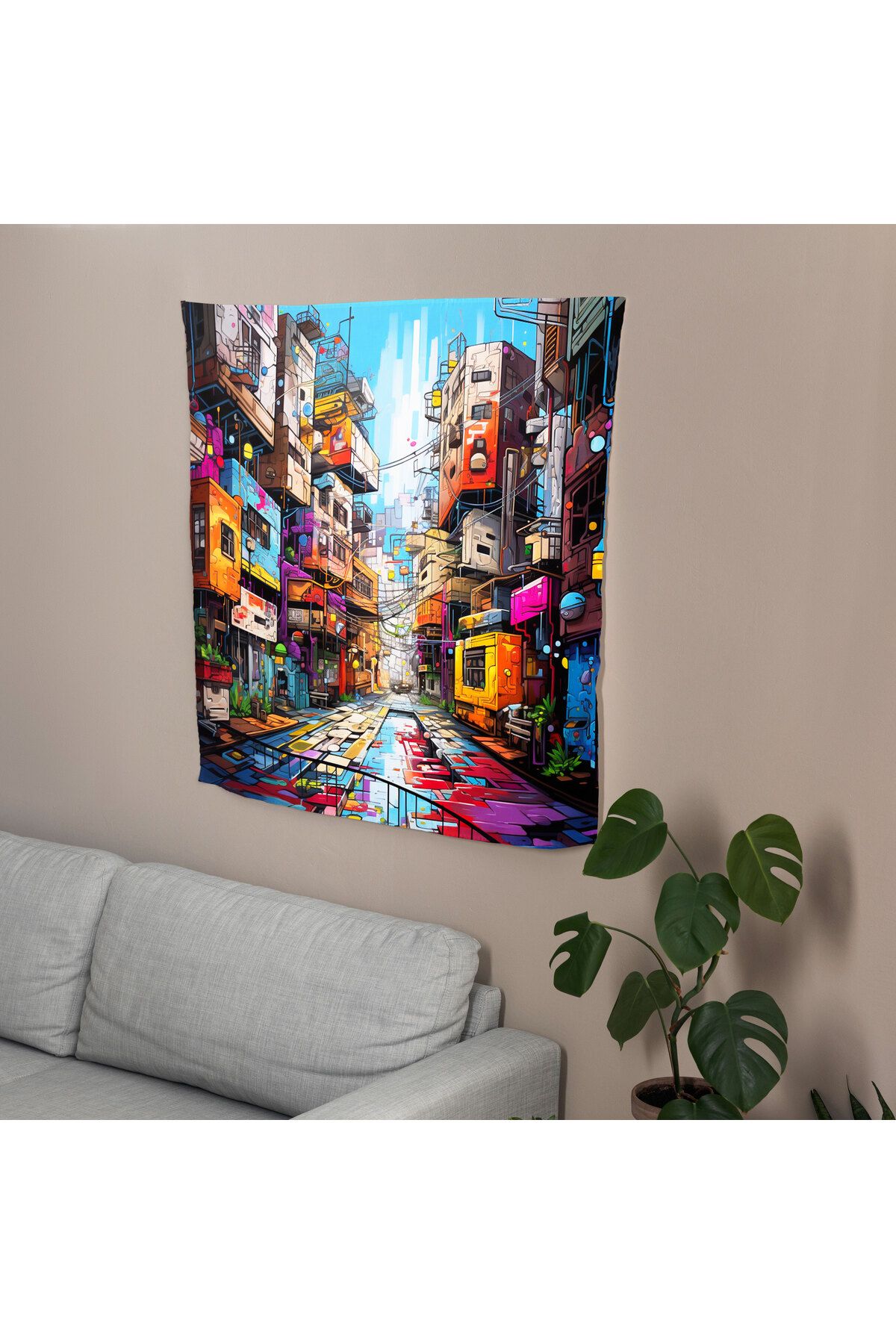 PaintedAnarchy-Urban Graffiti Wall Drape - 100% Cotton Back, Polyester Front, Vibrant Sublimation Print 2