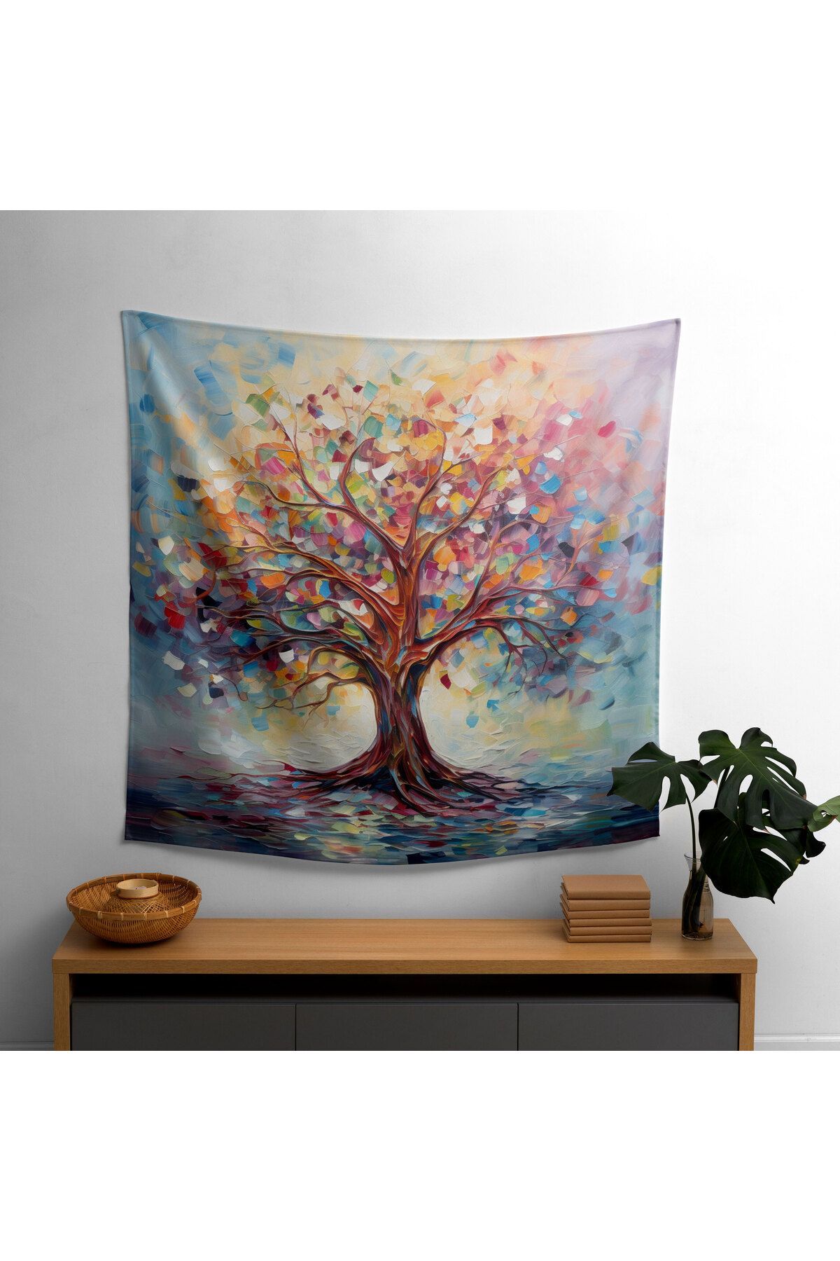 PaintedAnarchy Husă De Perete Imprimată Arborele Vieții Capricioase - Culori Vibrante, Dormitor, Sufragerie, Dormitor - 140 x 140