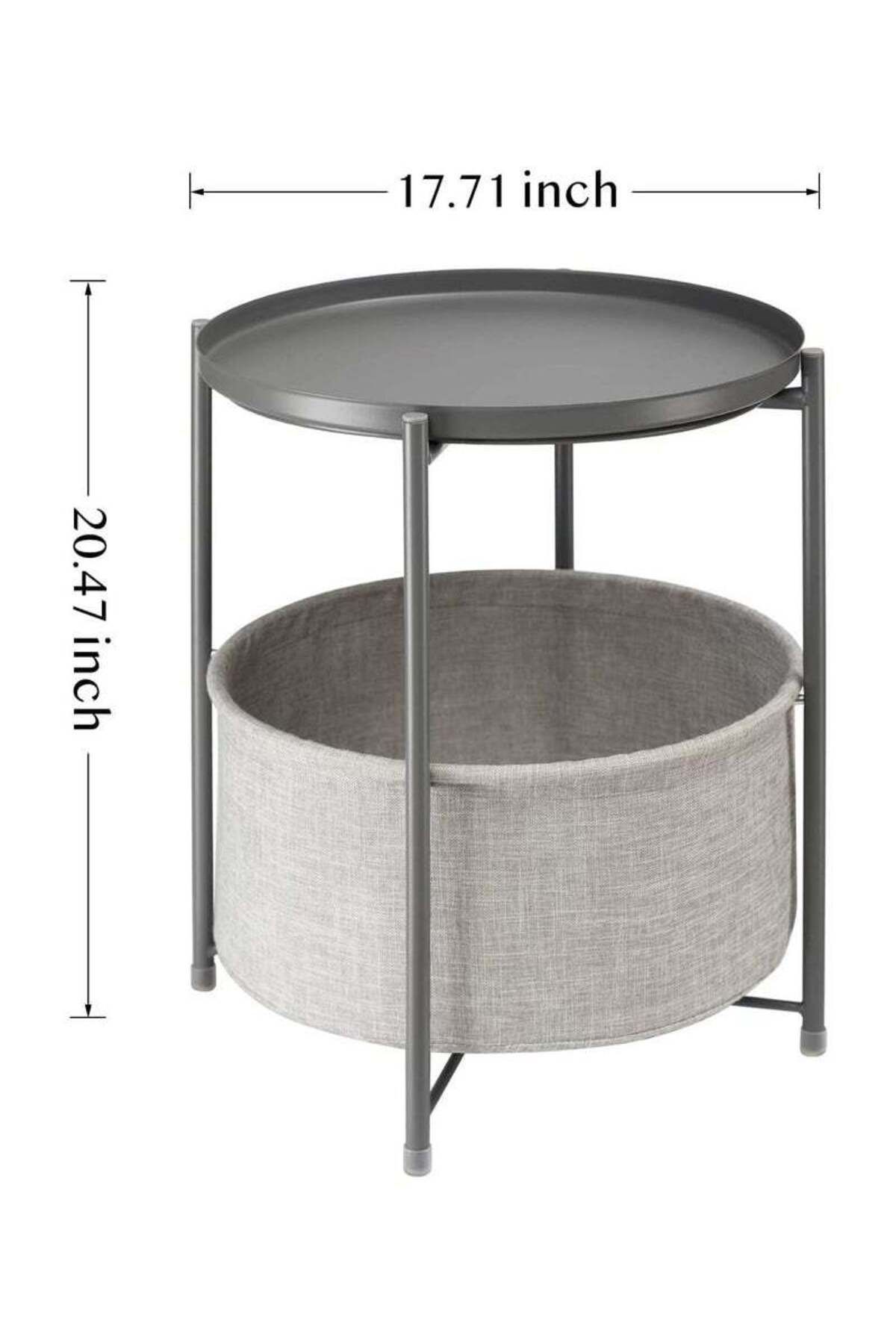 COOYA-2-Tier Round Sofa End Table, Round Side Table with Fabric Cloth Storage Basket, Nightstand 6