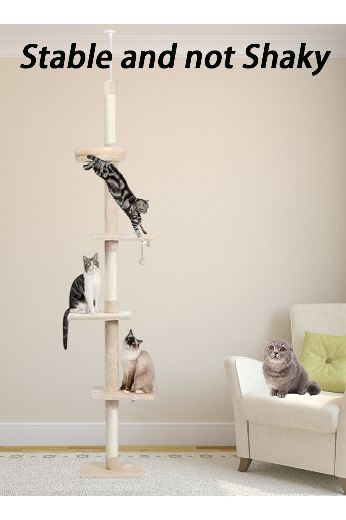 KidLe-Cat Climbing Frame Cat Tree Floor to Ceiling Kitty Scratching Post 3