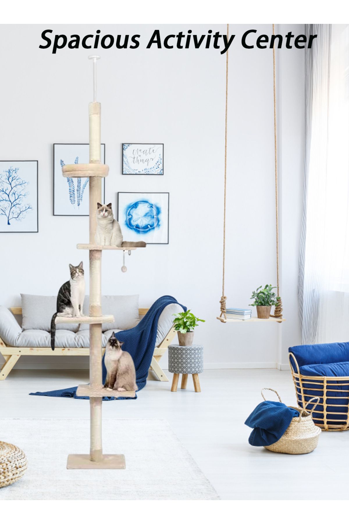 KidLe-Cat Climbing Frame Cat Tree Floor to Ceiling Kitty Scratching Post 6
