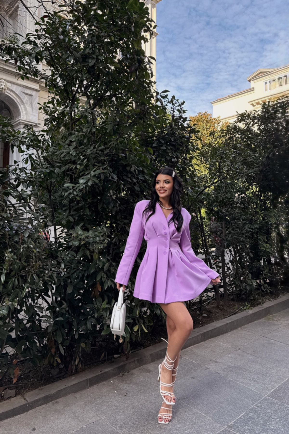 velmorafashion CEKET ELBİSE PENS DETAYLI - Lila