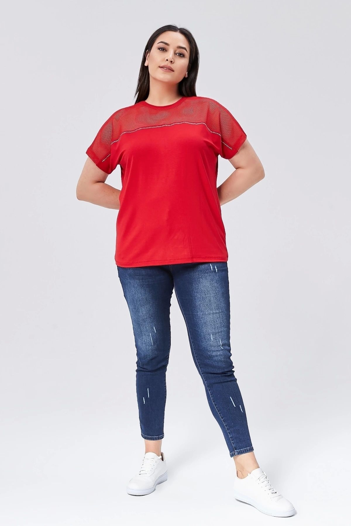 aytemas-Stone Detailed Mesh Garnished Blouse 3
