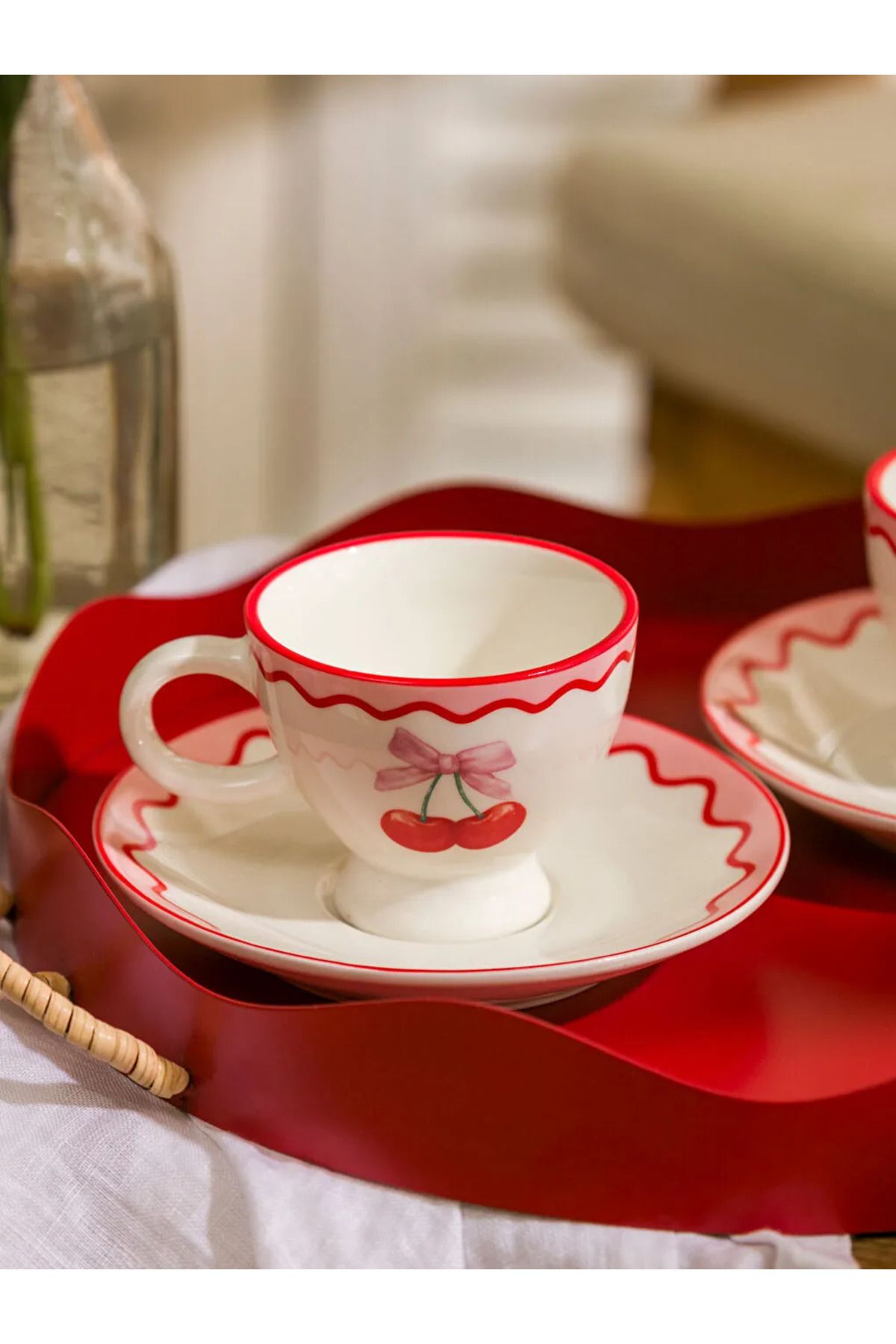 LC Waikiki-Lcw Home Red Cherry Printed 2-Person Porcelain Coffee Cup Set 90 ml 2