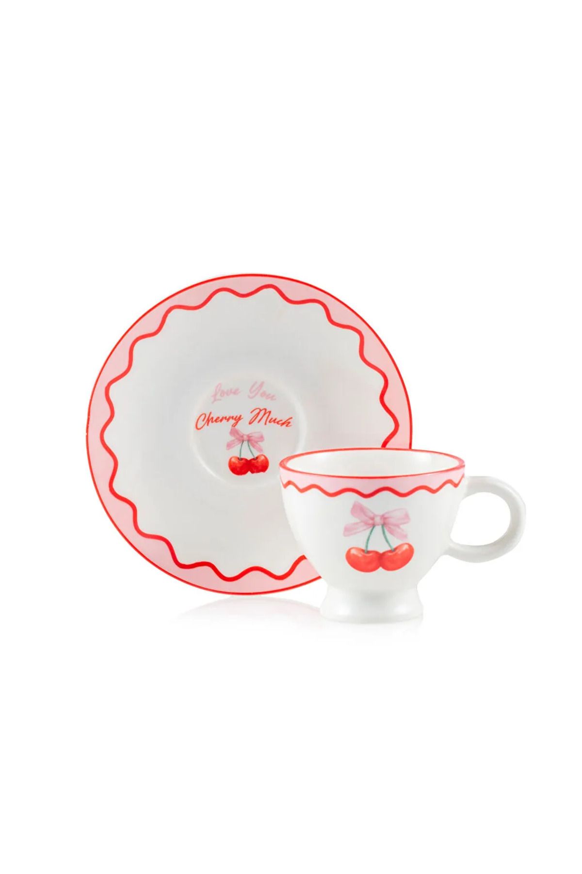 LC Waikiki-Lcw Home Red Cherry Printed 2-Person Porcelain Coffee Cup Set 90 ml 5