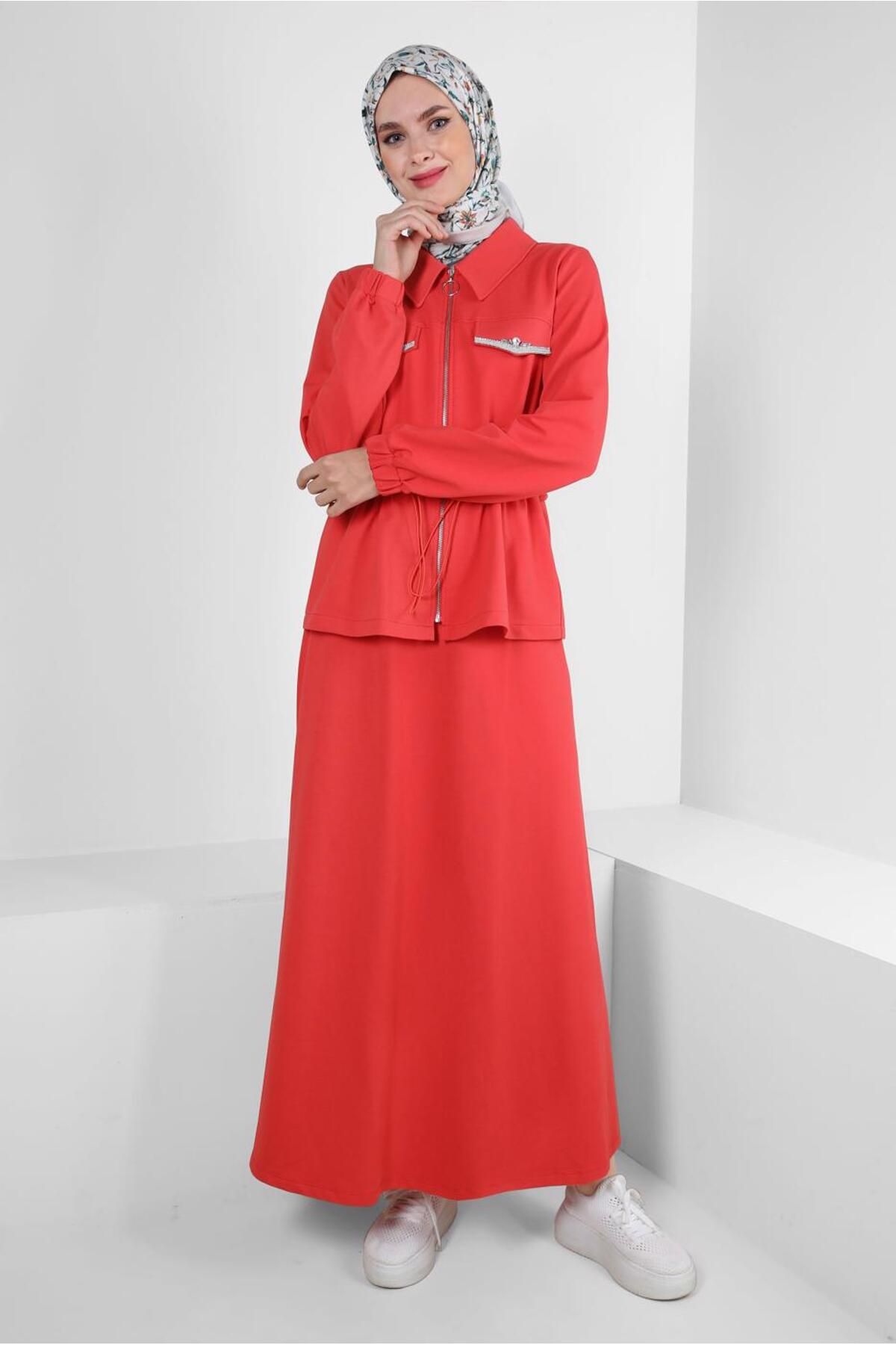Alvina-Skirted and Zippered Drawstring Waist Tracksuit Set - 43876 2