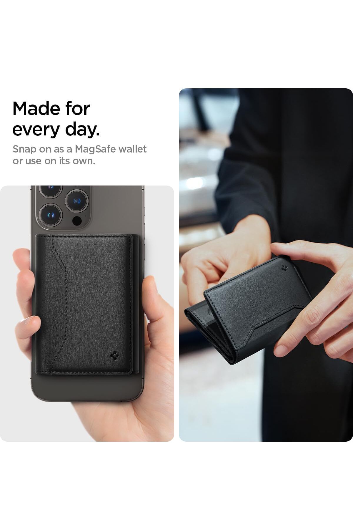 Spigen-Valentinus S MagFit Magnetic Card Holder 7-Cards Cash Trifold Stand MagSafe compatible  Black 3