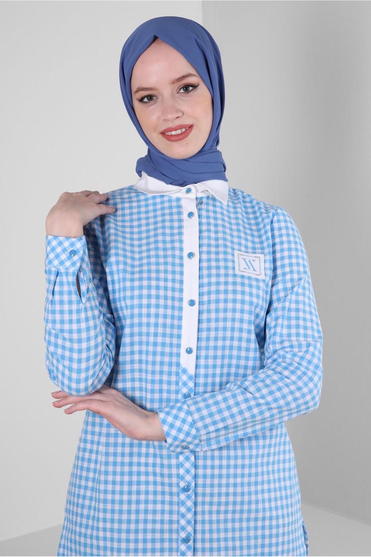 تونیک دکمه ای طرح دار جینگهام 43644 Alvina