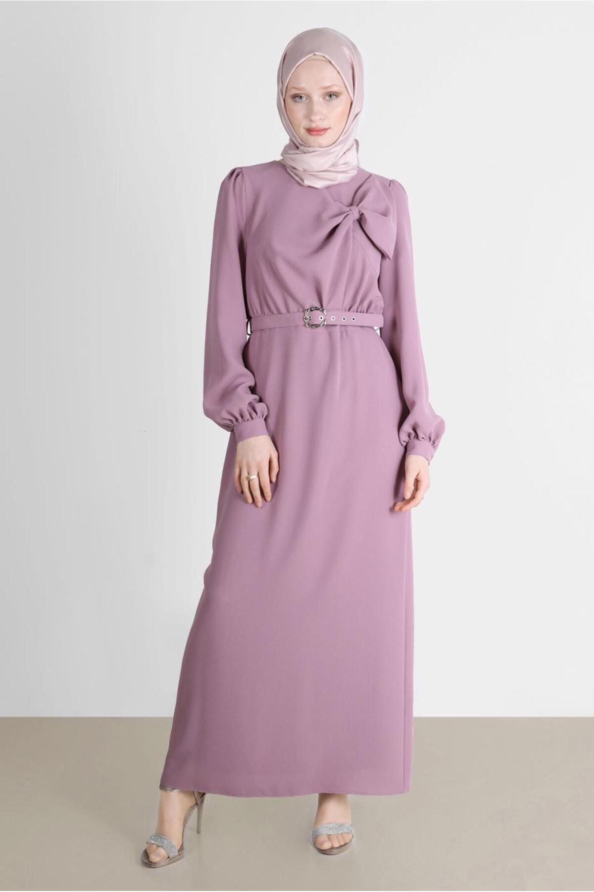 آلوینا لباس مجلسی پاپیونی طرح کمربنددار کد ۴۲۶۴۹