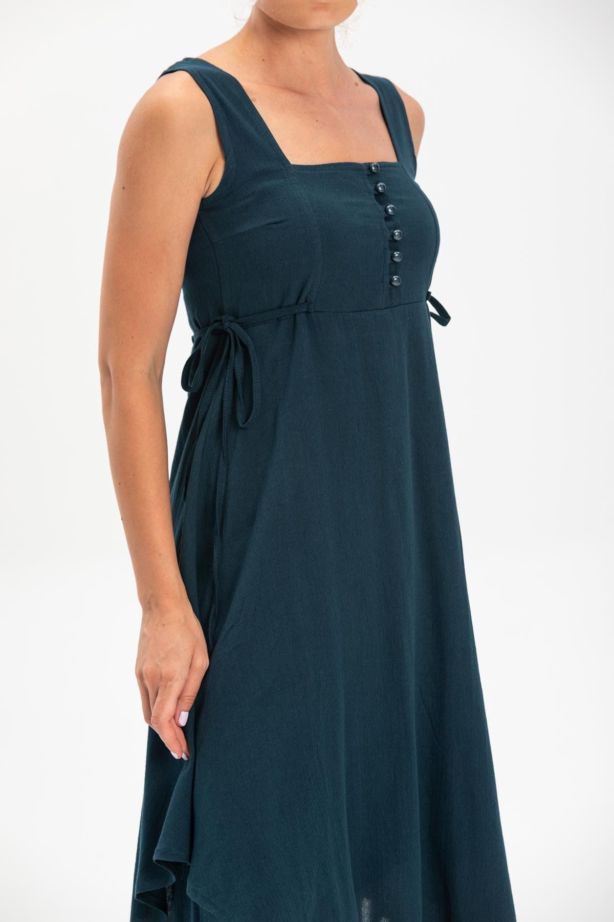 Eliş Şile Bezi-Sleeveless Şile Cloth Triangle Layer Midi Length Summer Dress Petrol Ptrl 3
