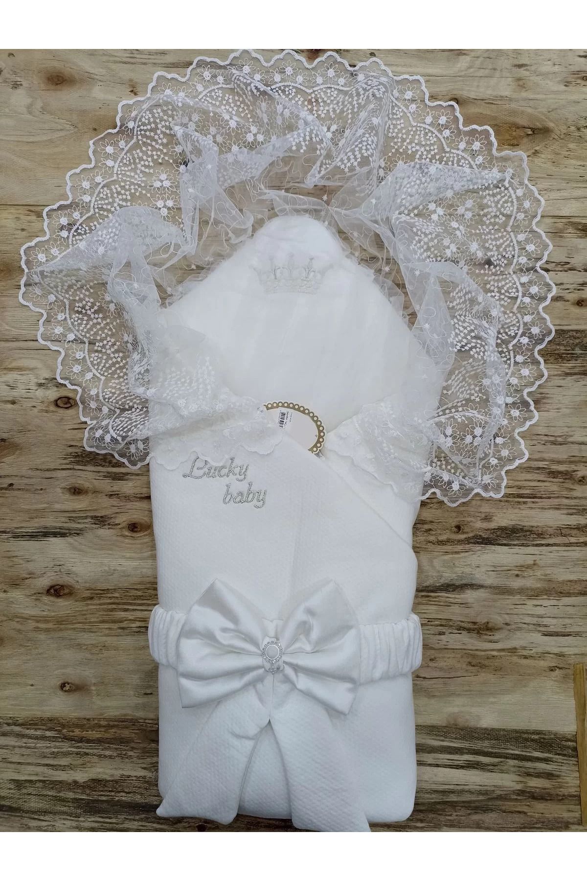 karadağsb Yenidoğan Sahra Taç Lucky Baby Nakışlı Kumru Kundak Bebek Battaniyesi