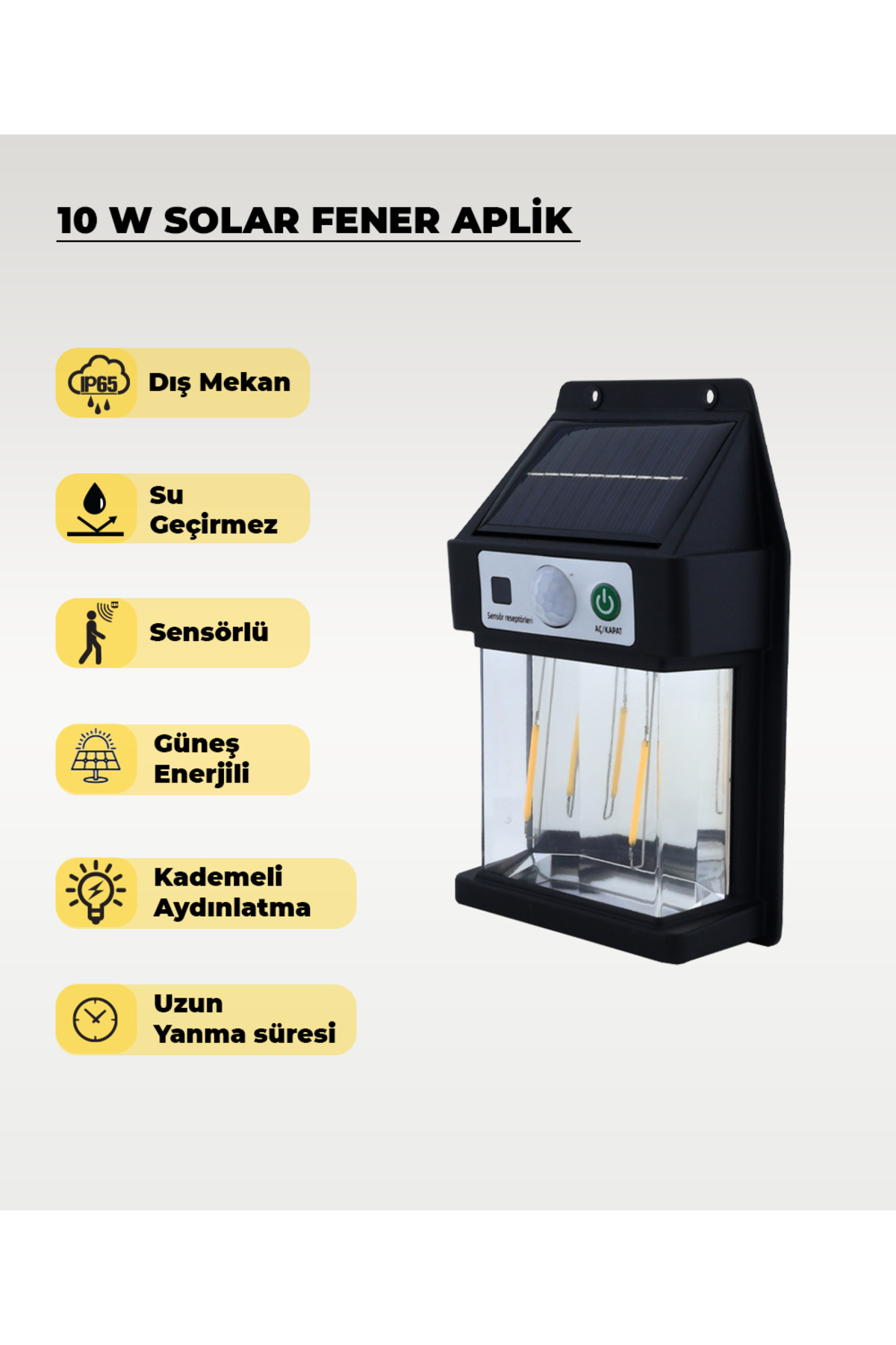 10W Solar Sensor Led Wall Lantern Sconce 3200K - Yellow Light