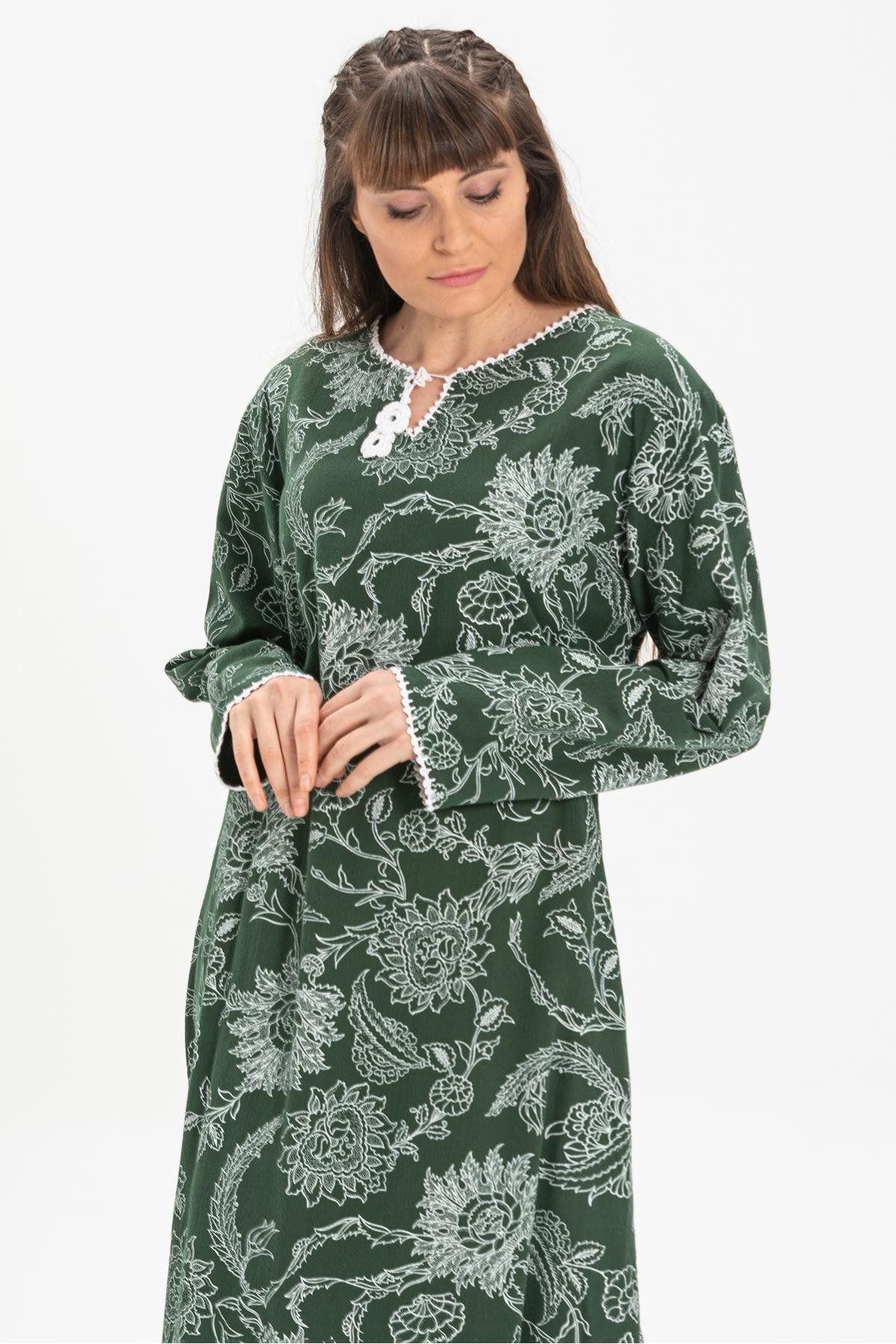 Eliş Şile Bezi-Mânecă lungă Plus Size Sile Stofa imprimată Rochie de vara lungă Sycamore Pattern Verde Ysl 3