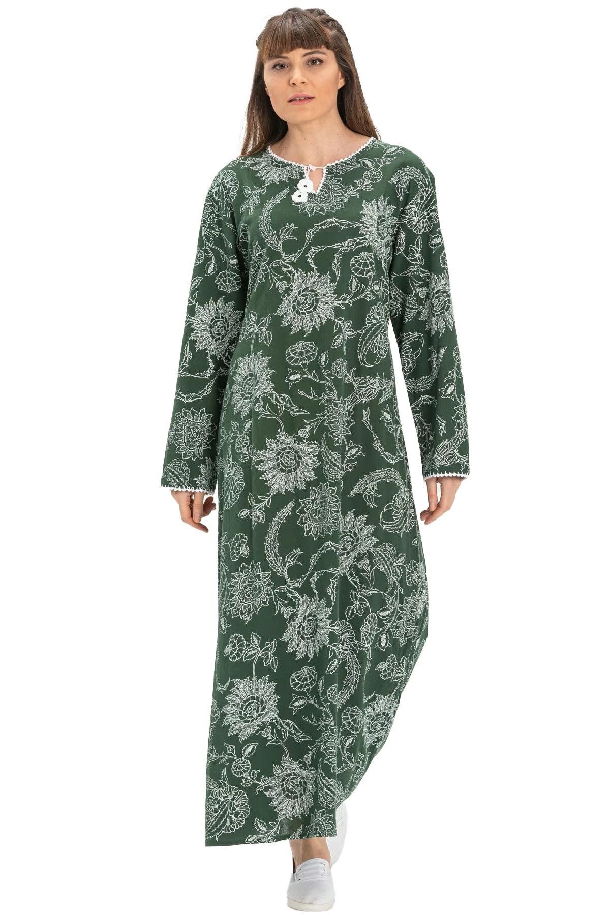 Eliş Şile Bezi-Mânecă lungă Plus Size Sile Stofa imprimată Rochie de vara lungă Sycamore Pattern Verde Ysl 7