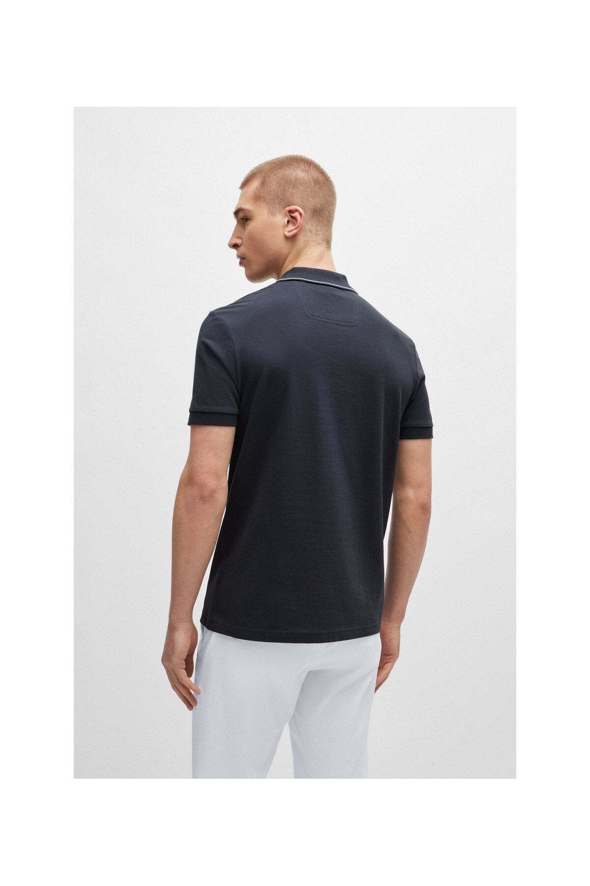 تی شرت یقه پولو آبی مردانه بسته بندی دکمه آستین کوتاه Lacivert1 Polo Collar T Shirt 402 BOSS