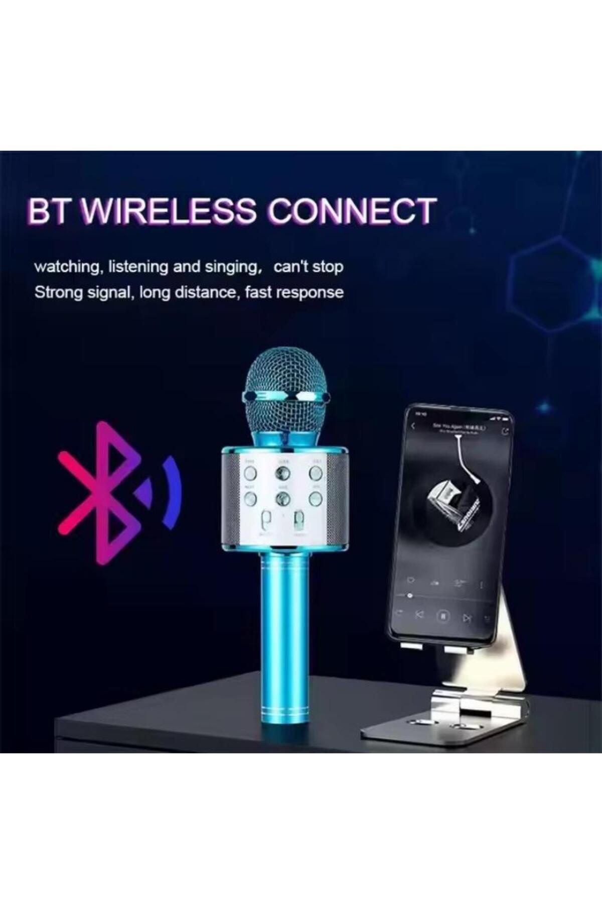 ميكروفون كاريوكي لاسلكي محمول باليد مزود بتقنية البلوتوث مع راديو FM قابل للتعديل