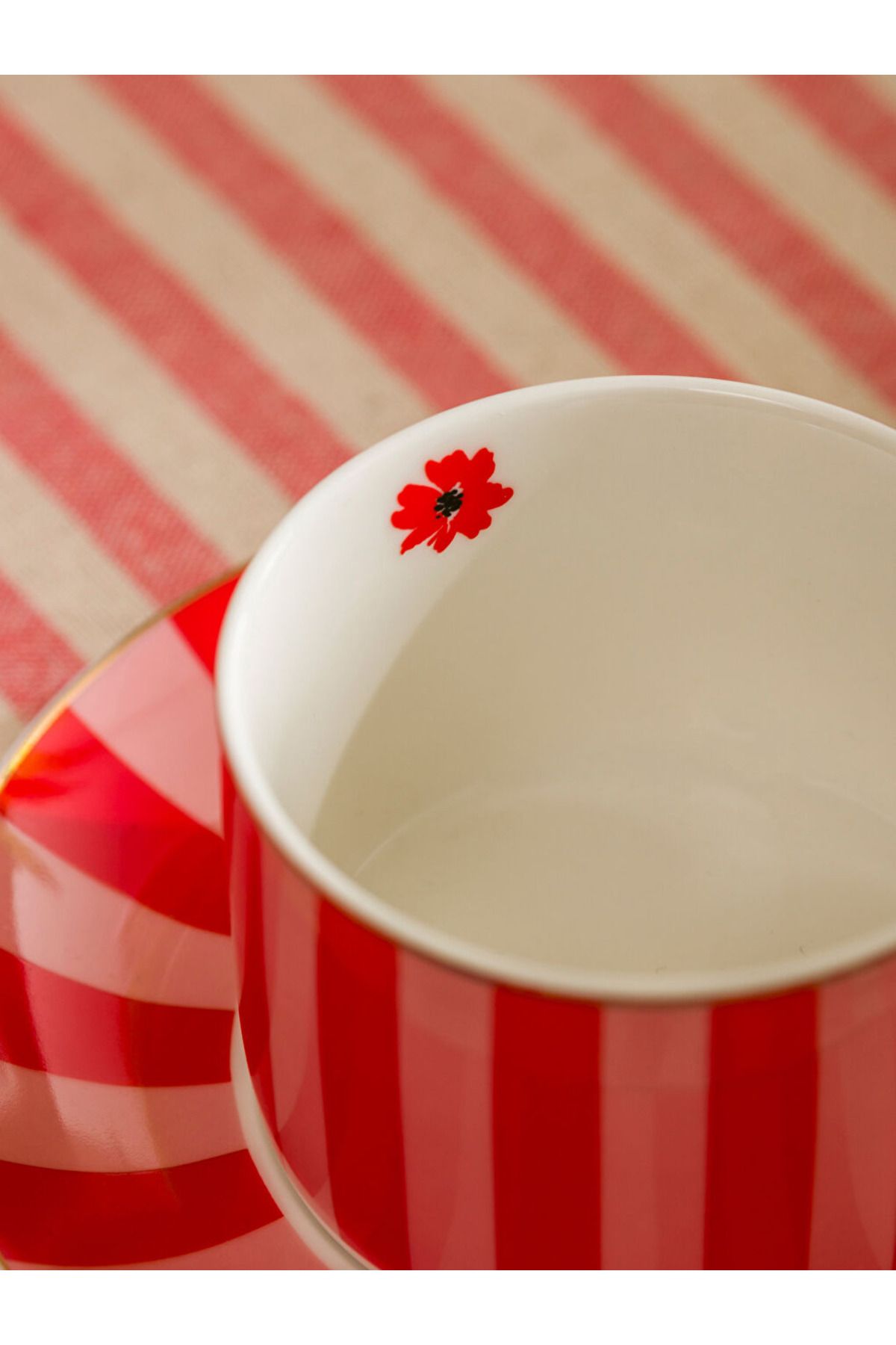 LC Waikiki-Red Line Patterned 2-Person Porcelain Tea Cup Set 220 ml 3