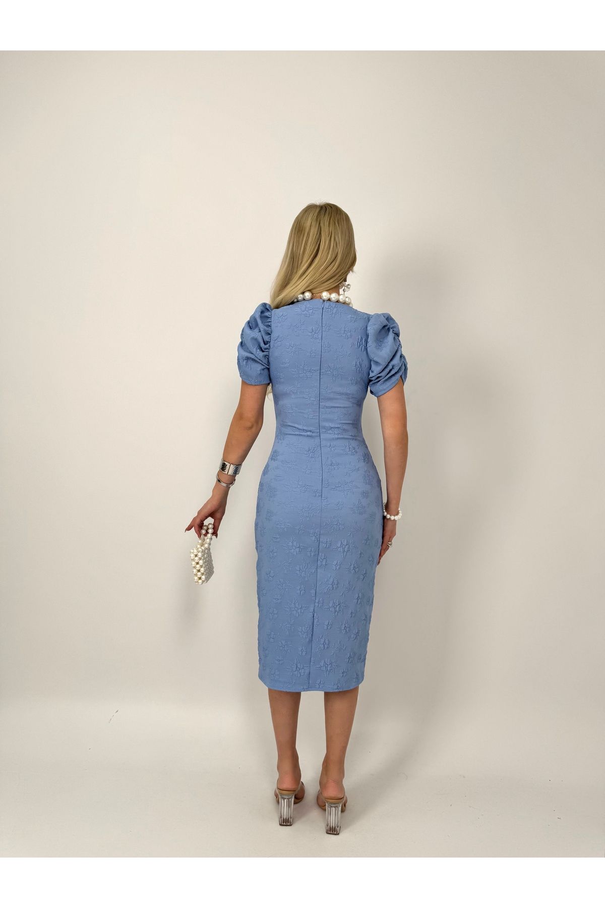 GİZONLY-Balloon Sleeve Patterned Dress 4