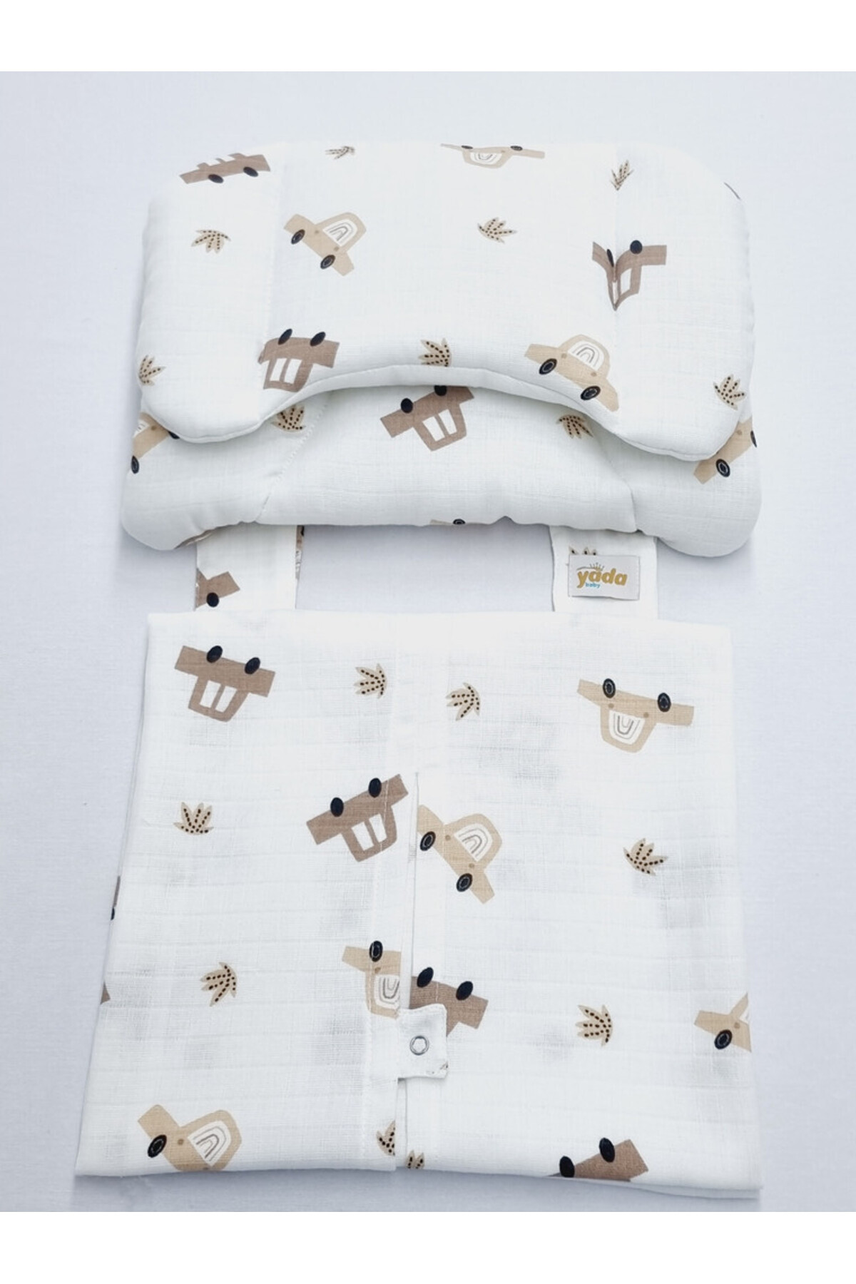 Yada Baby %100 Organik Pamuklu Kumaştan Müslin Tek Kat Minderli Puset Örtüsü Seti fotoğrafı 6 (önizleme)