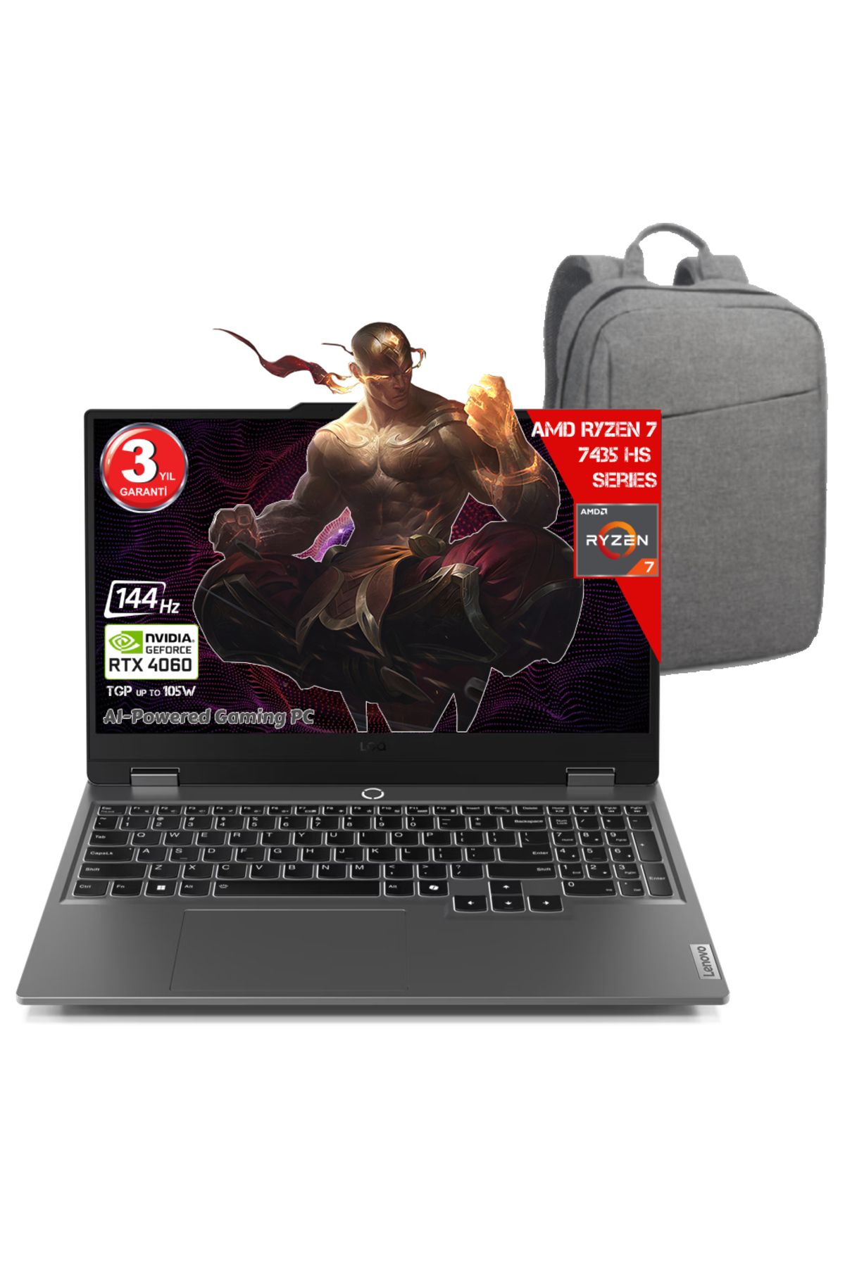 LENOVO 7-7435HS 20 GB 2 TB RTX4060 8GDDR6 15.6 IPS 144Hz FHD Freedos 83JC00FJTR-202C+Çanta