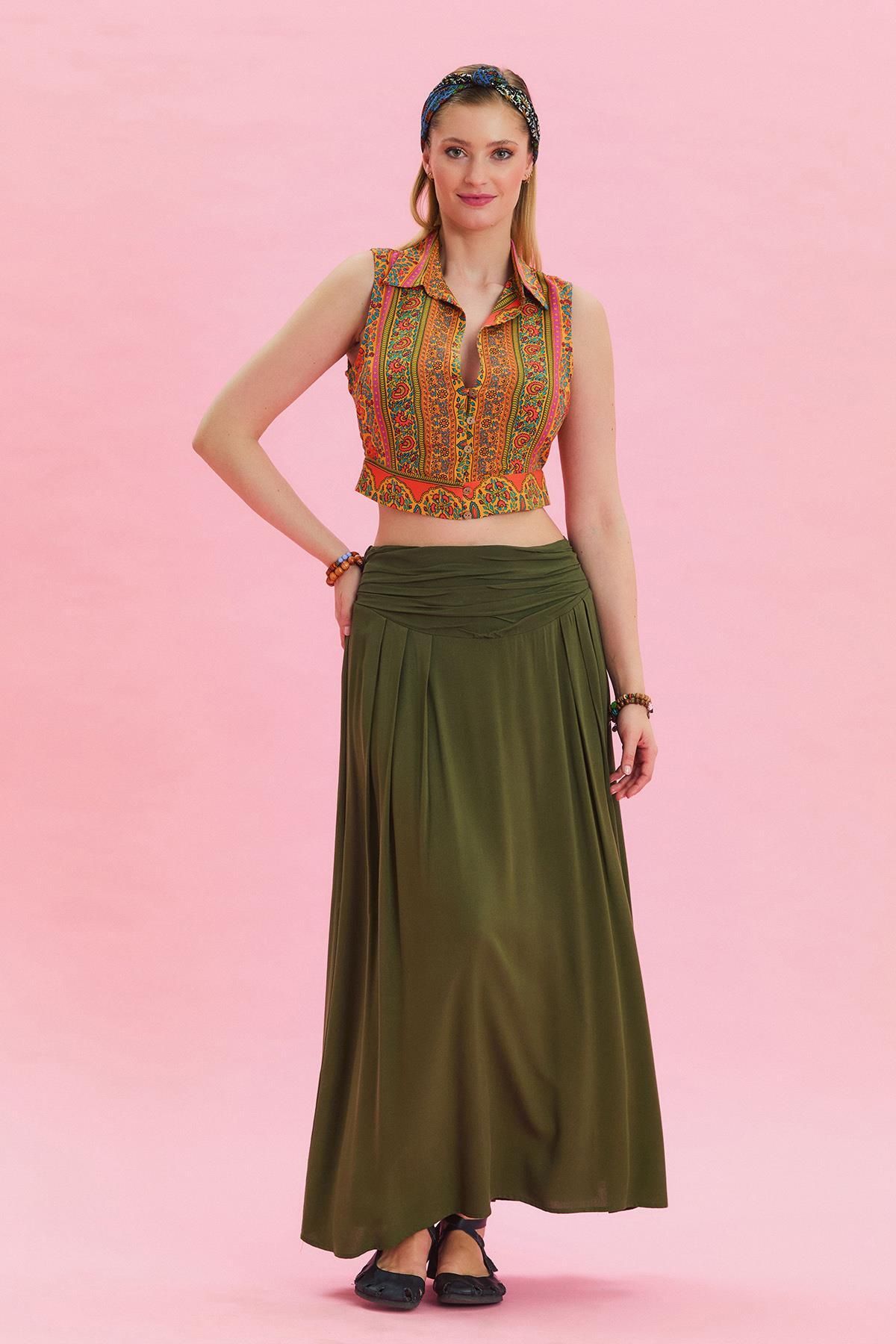 Los banditos-Authentic Skirt with Elastic Waist and Drape Detail 3