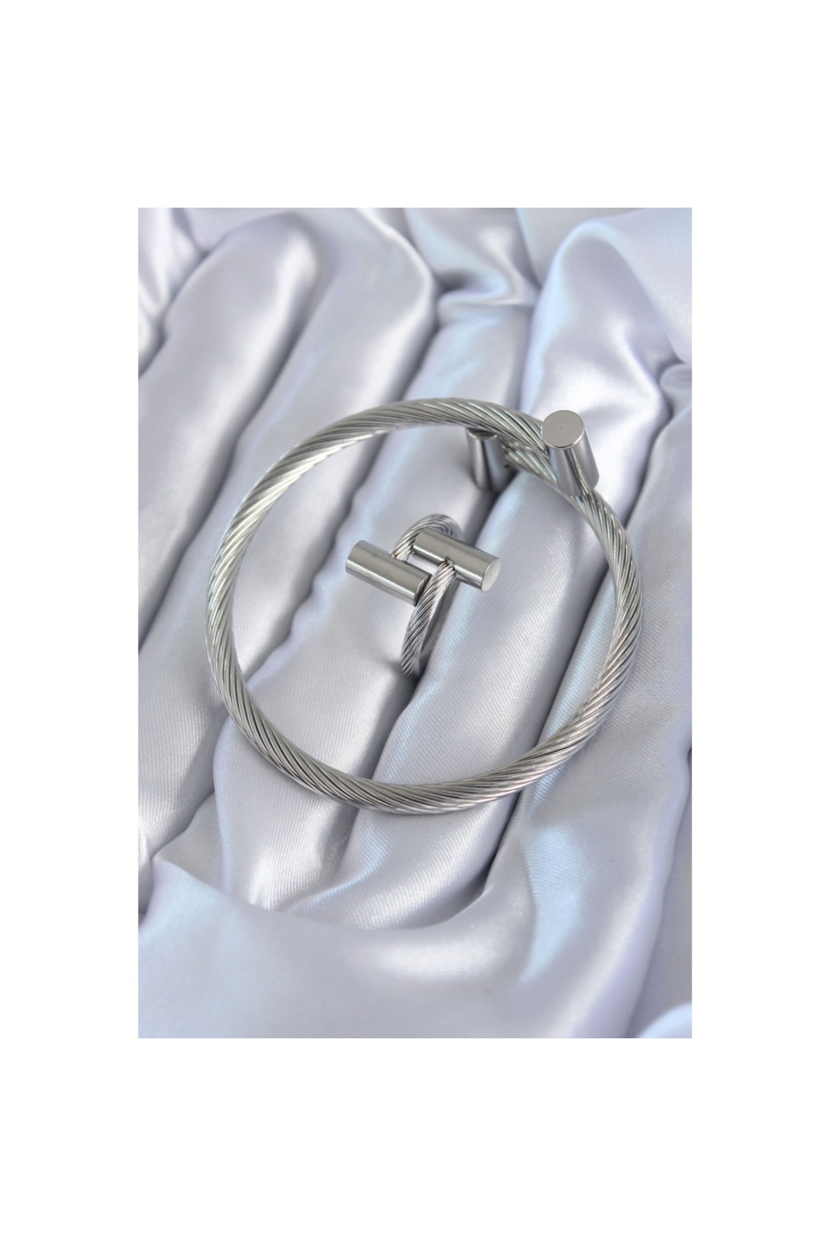 Skygo-316L Steel Silver Color Spiral Model Men's Bracelet Ring Combination - Tj-Eb3602 1