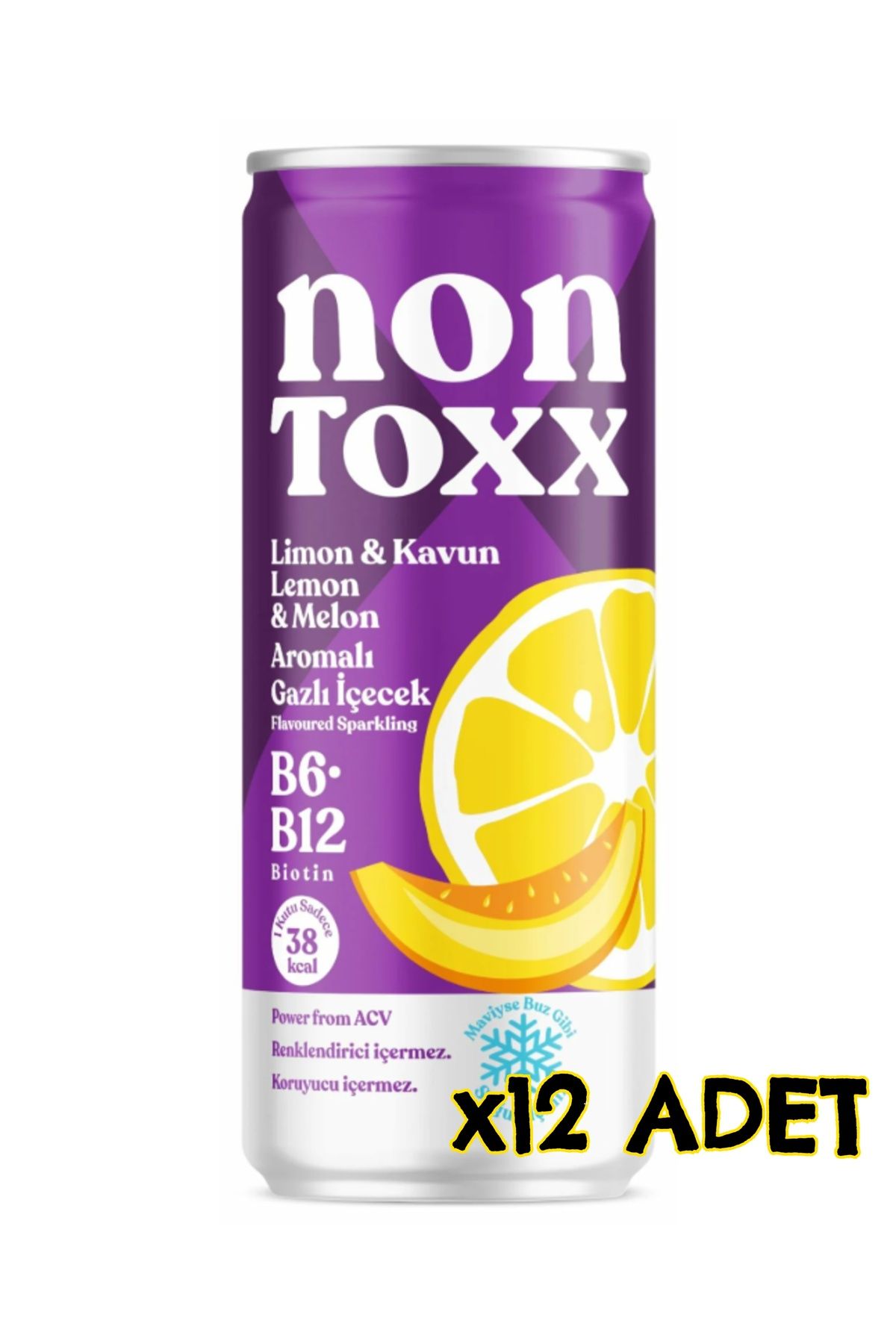 NON TOXX Limon & Kavun Aromalı Sirkeli Gazlı İçecek 250 ml x 12 Adet (Koli)
