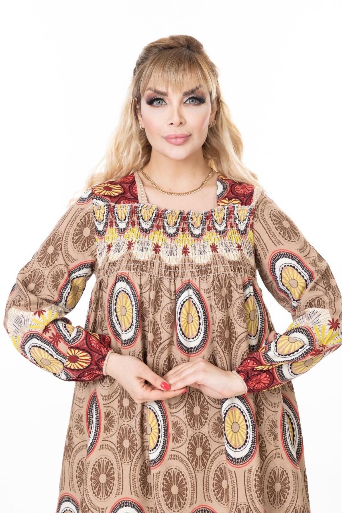 mervemoda-Women's Long Sleeve Plus Size Summer Woven Dress 4