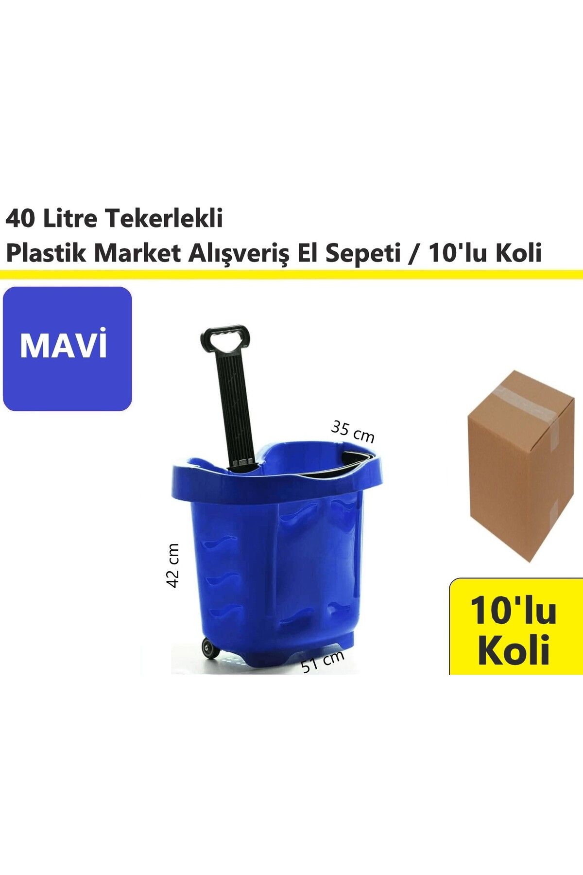 akdenizpos Tekerlekli Plastik Market Alışveriş El Sepeti 40 Litre Mavi 10'lu Koli