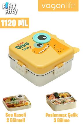 Vagonlife Lunch Box 1120 ML (Sızdırmaz,Karışmaz Üç Bölmeli) Sos Kaseli Yeni N...