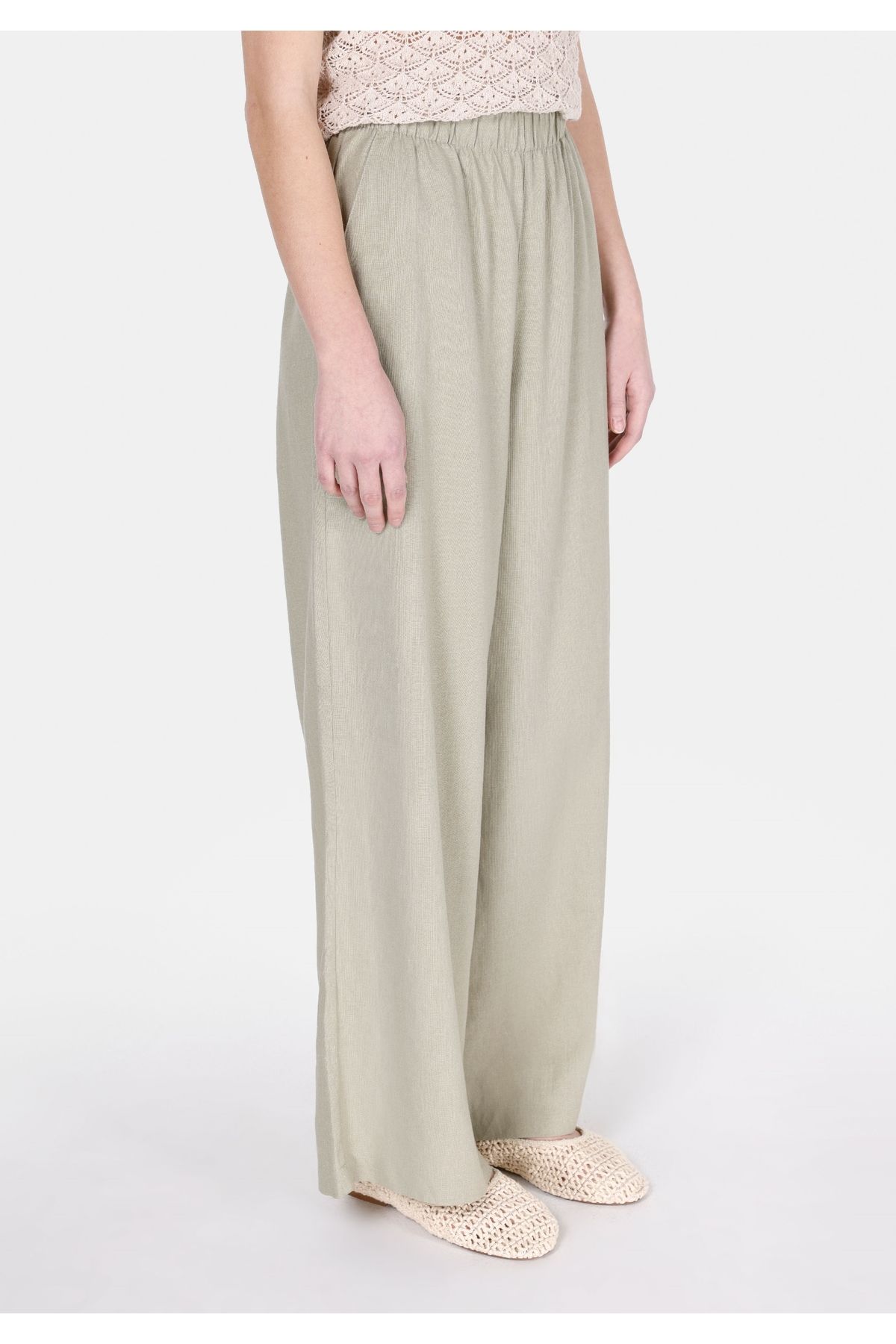 Colin's-Pantaloni verzi pentru femei, cu talie înaltă, cu picioare largi 4