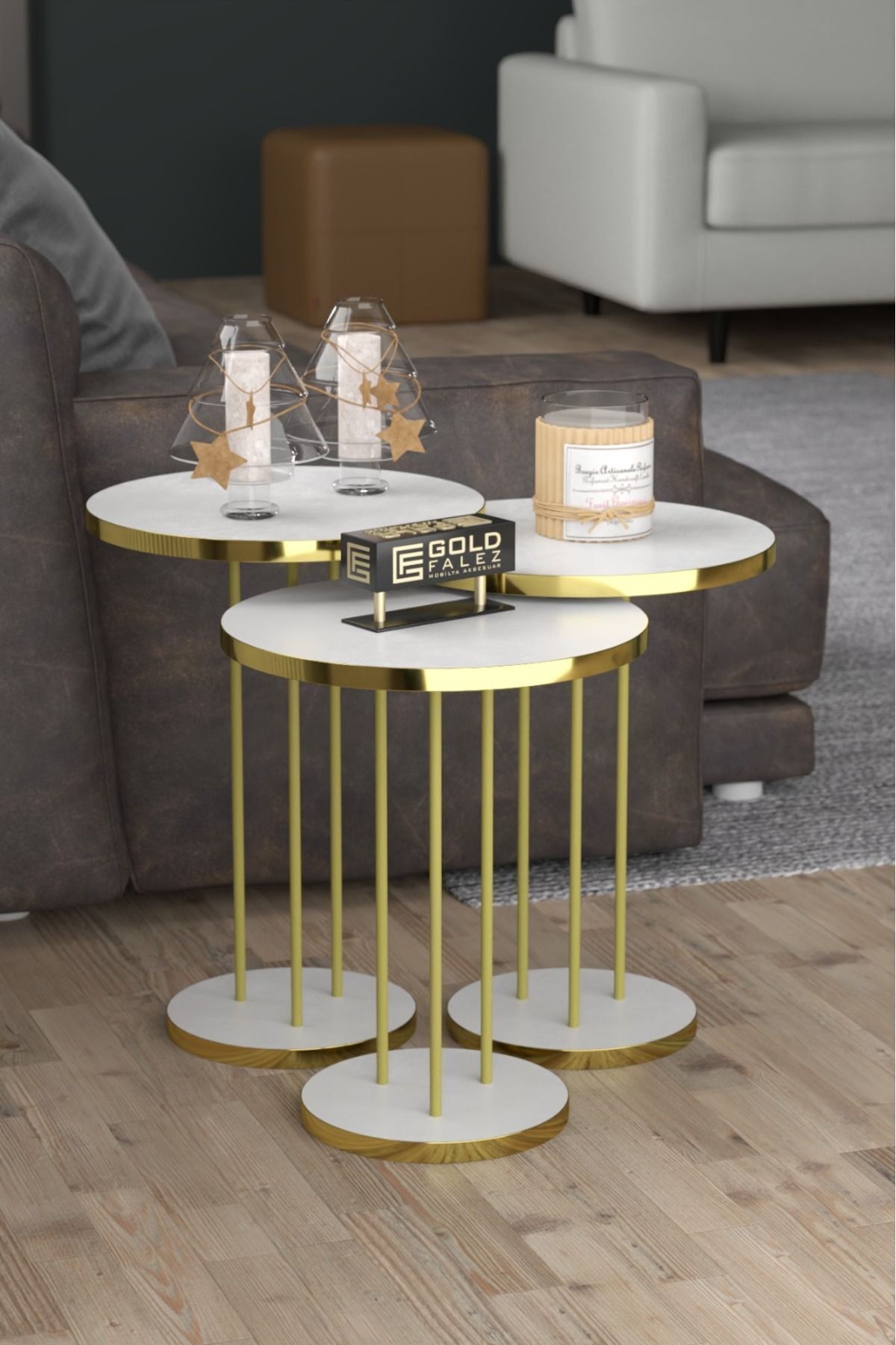 pazarella Zigon Sehpa Terra Gold Beyaz
