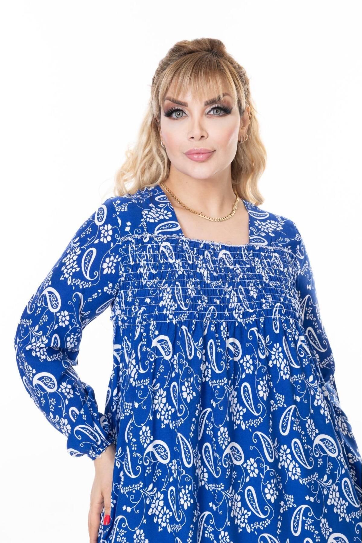 mervemoda-Γυναικείο μακρυμάνικο φόρεμα μεγάλου μεγέθους καλοκαιρινό υφαντό 5